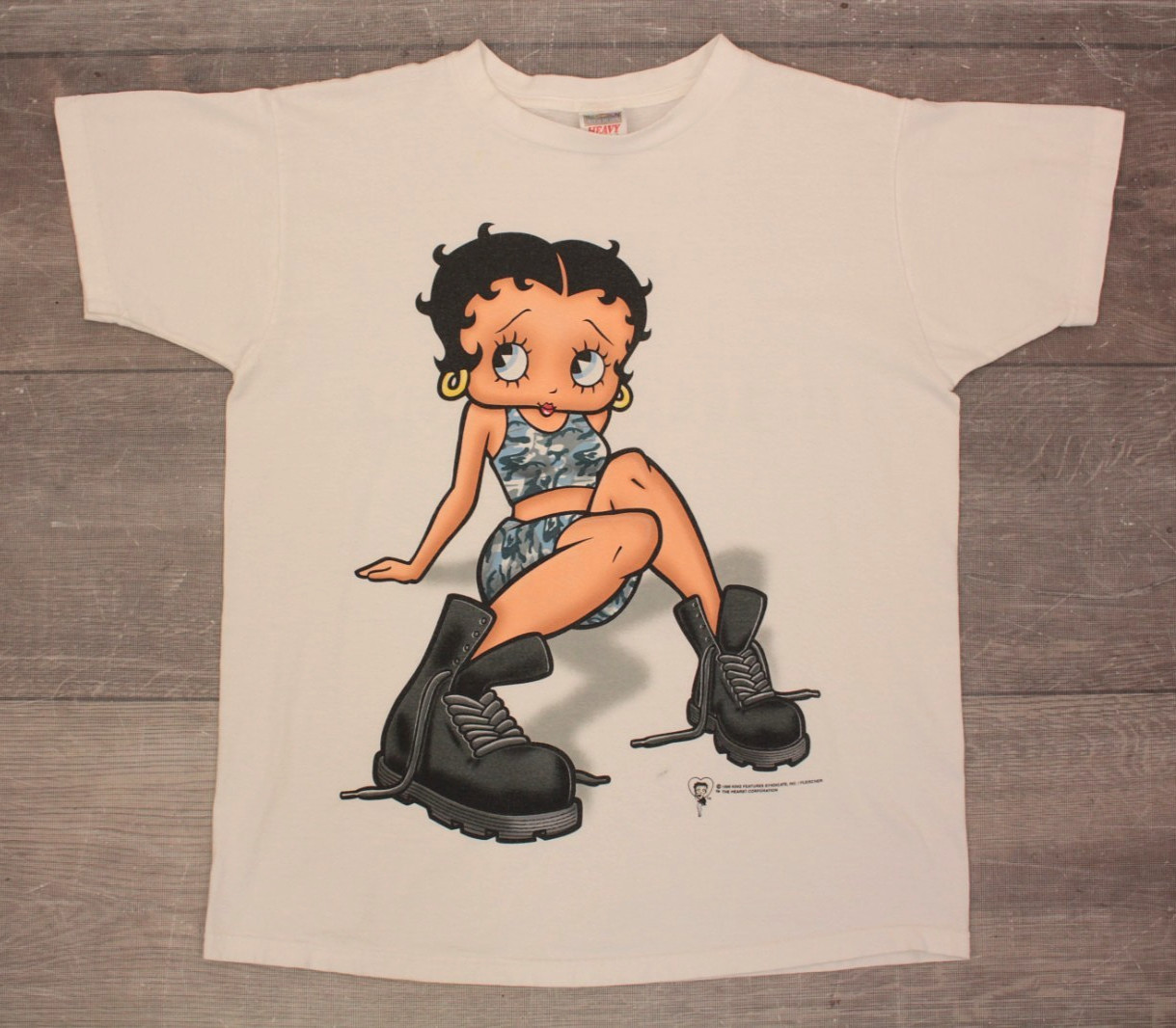 VTG Women’s 90s White Betty Boop Military / Camo Girl T Shirt / Tee Sz M 1990s