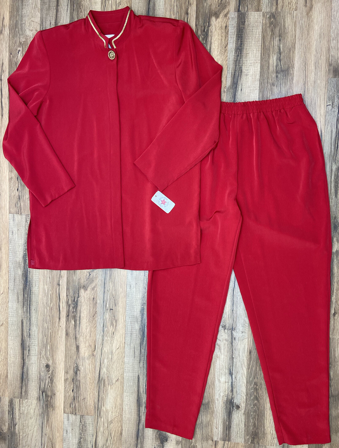 Vintage Stephanie Thomas Red Pants & Long Button Down Top Set NWT Size 10