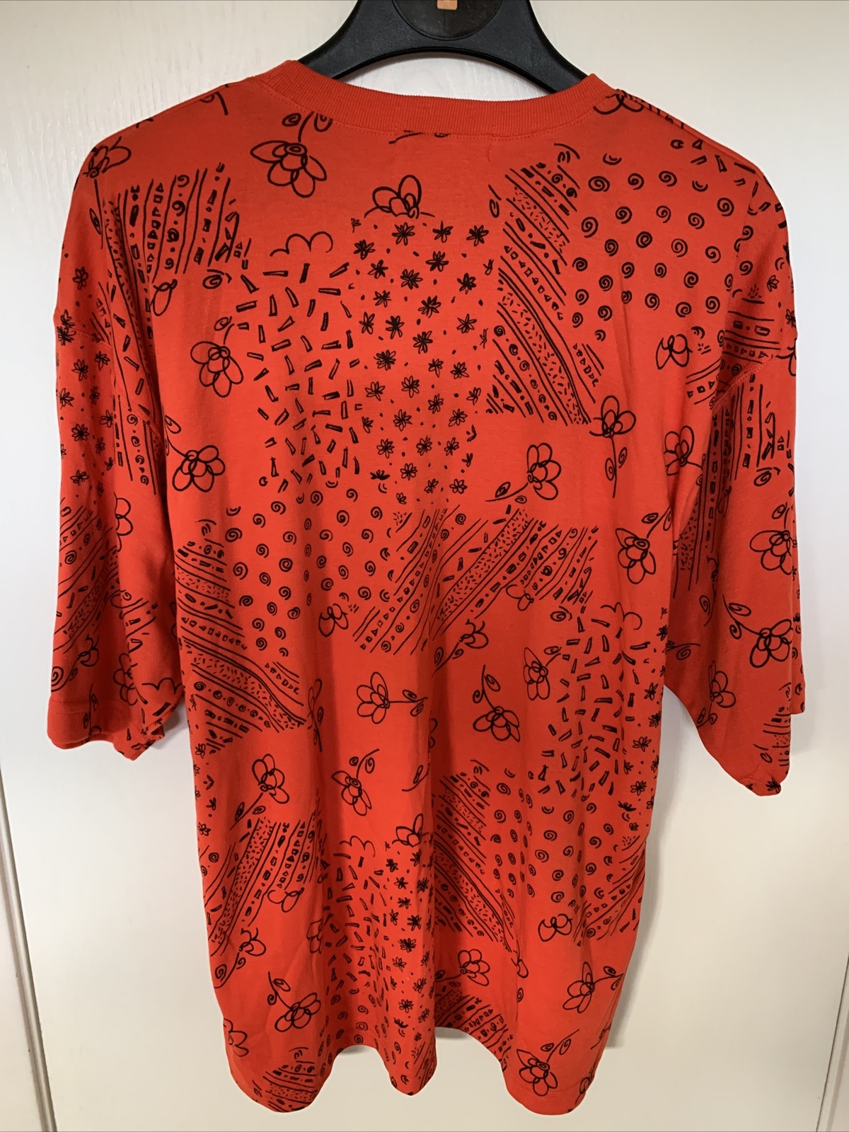 Currants By Jeri-Jo Vintage 1970’s Orange Black Flower Pocket Shirt Women’s Sz L