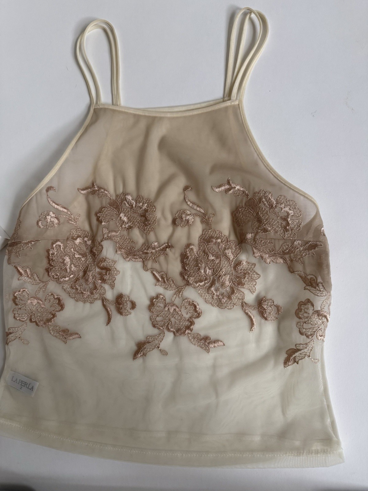 La Perla Sheer Ivory Nude Embroidered Camisole Sz Small 2 Vintage Rare!