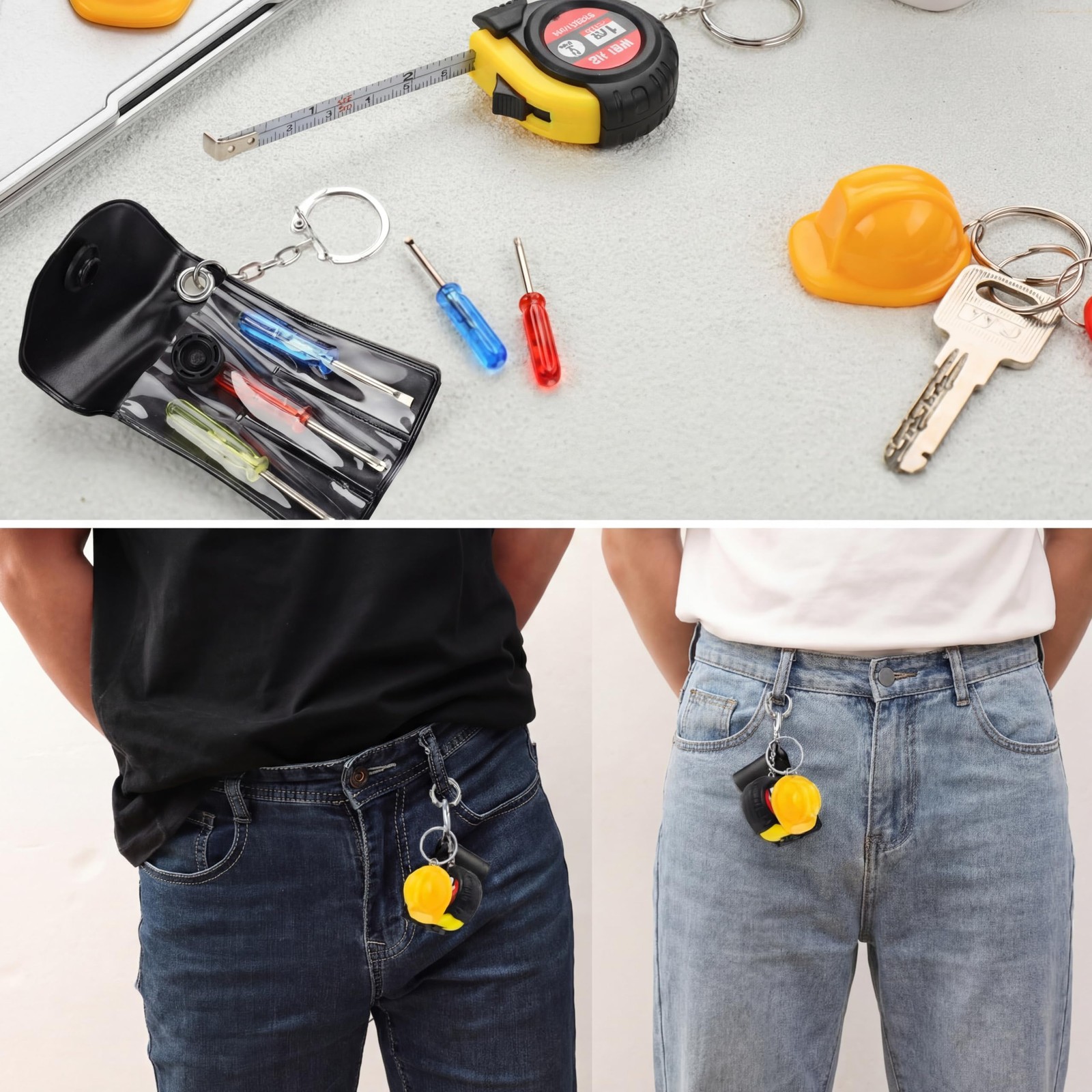 Jutom 45 Pcs Mini Construction Helmet Keychains Tape Screwdrivers Tool Adult Men