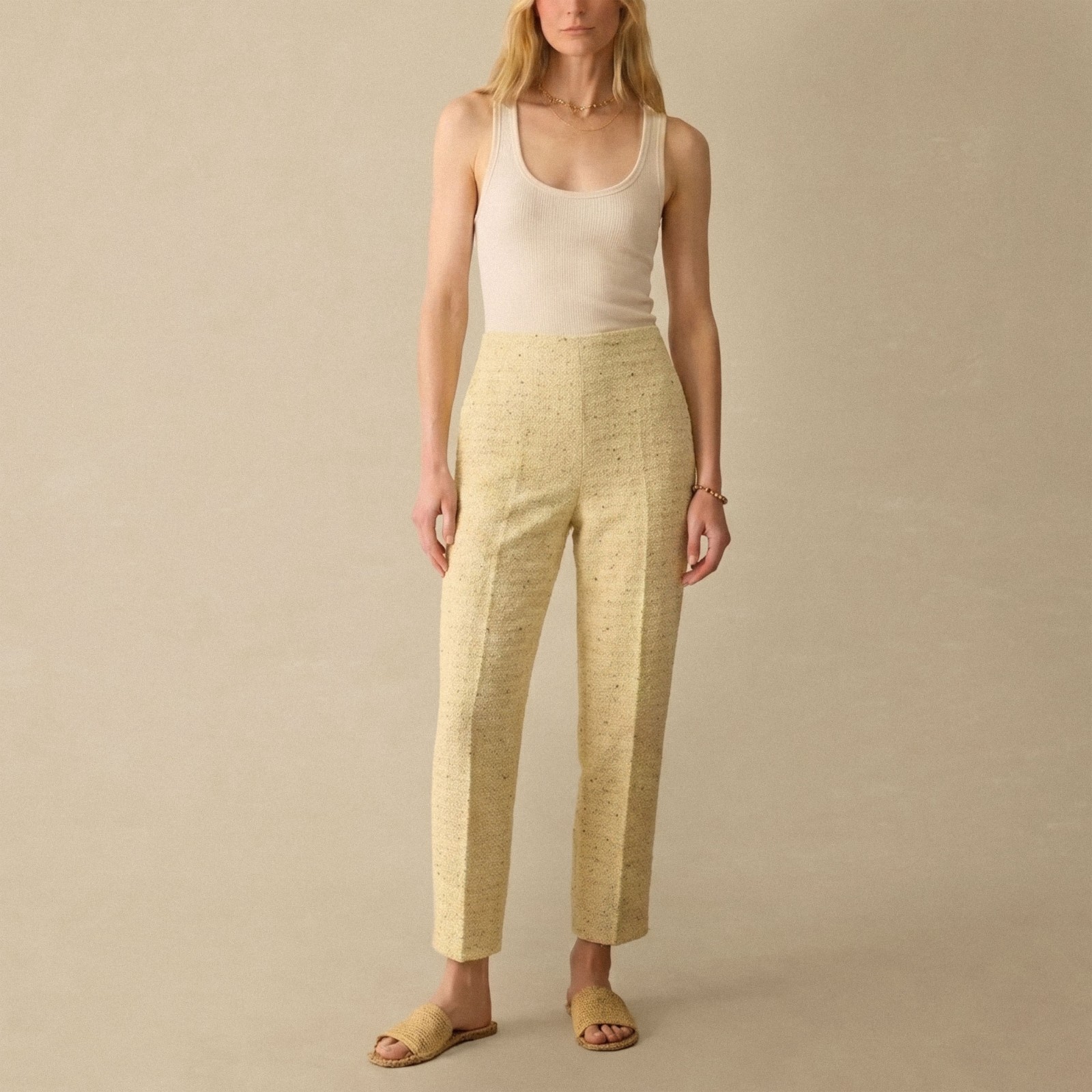 VTG 60s 70s Van Lear Haute Couture Yellow Boucle Knit High Waist Pants S / M