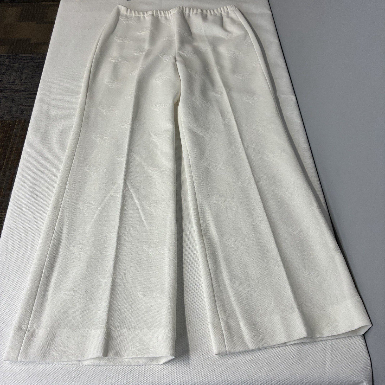 Vtg 60s 70s Bleeker Street Women Pant Set Sz 16 M/L White Textured Wide Leg Mod