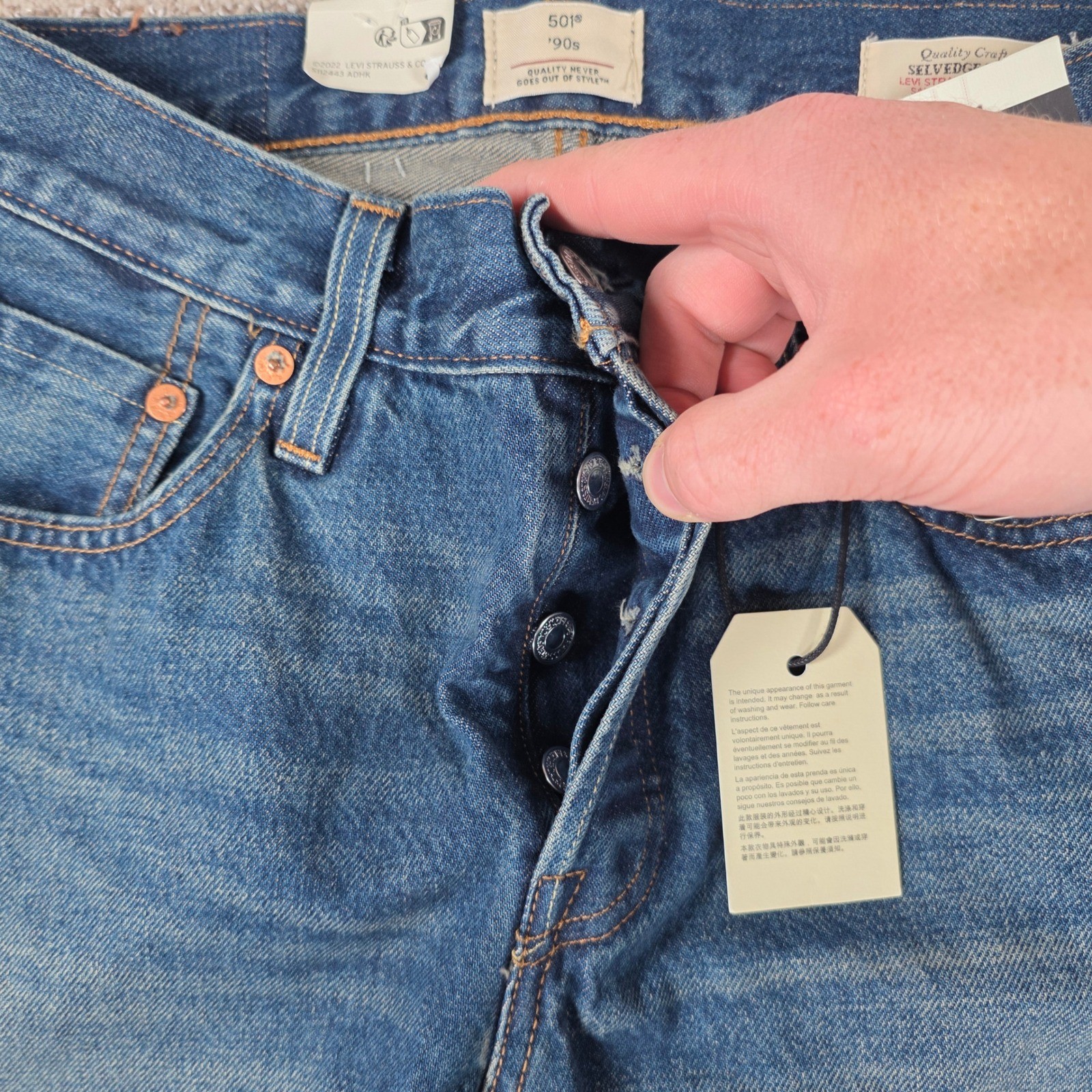 Levis 501 90s Selvedge Denim Jeans Womens 25×30 Blue Straight Leg Mid Rise NWT