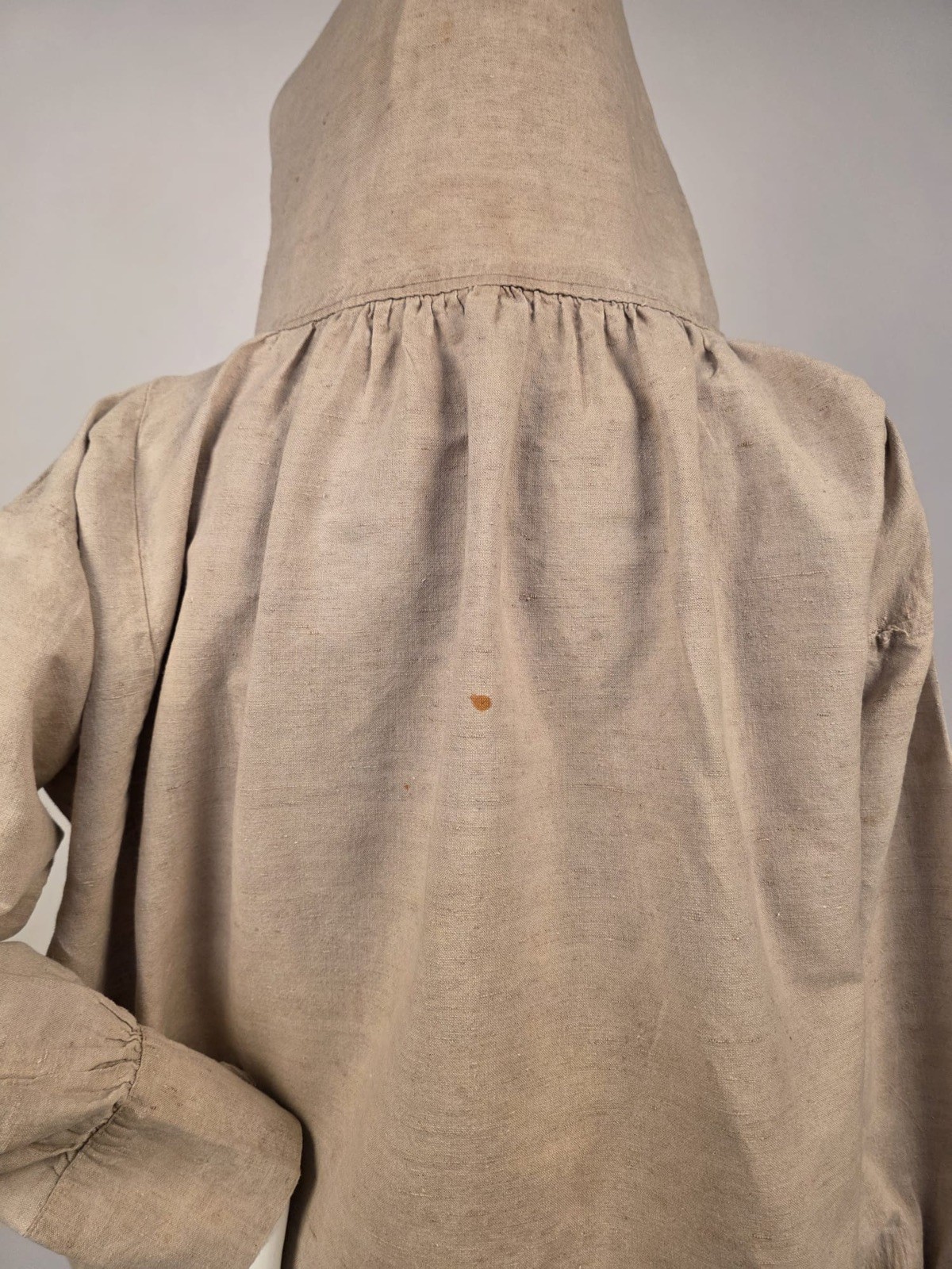 RARE 19TH C LINEN BEE KEEPER SMOCK SHIRT W METAL FACE SCREEN