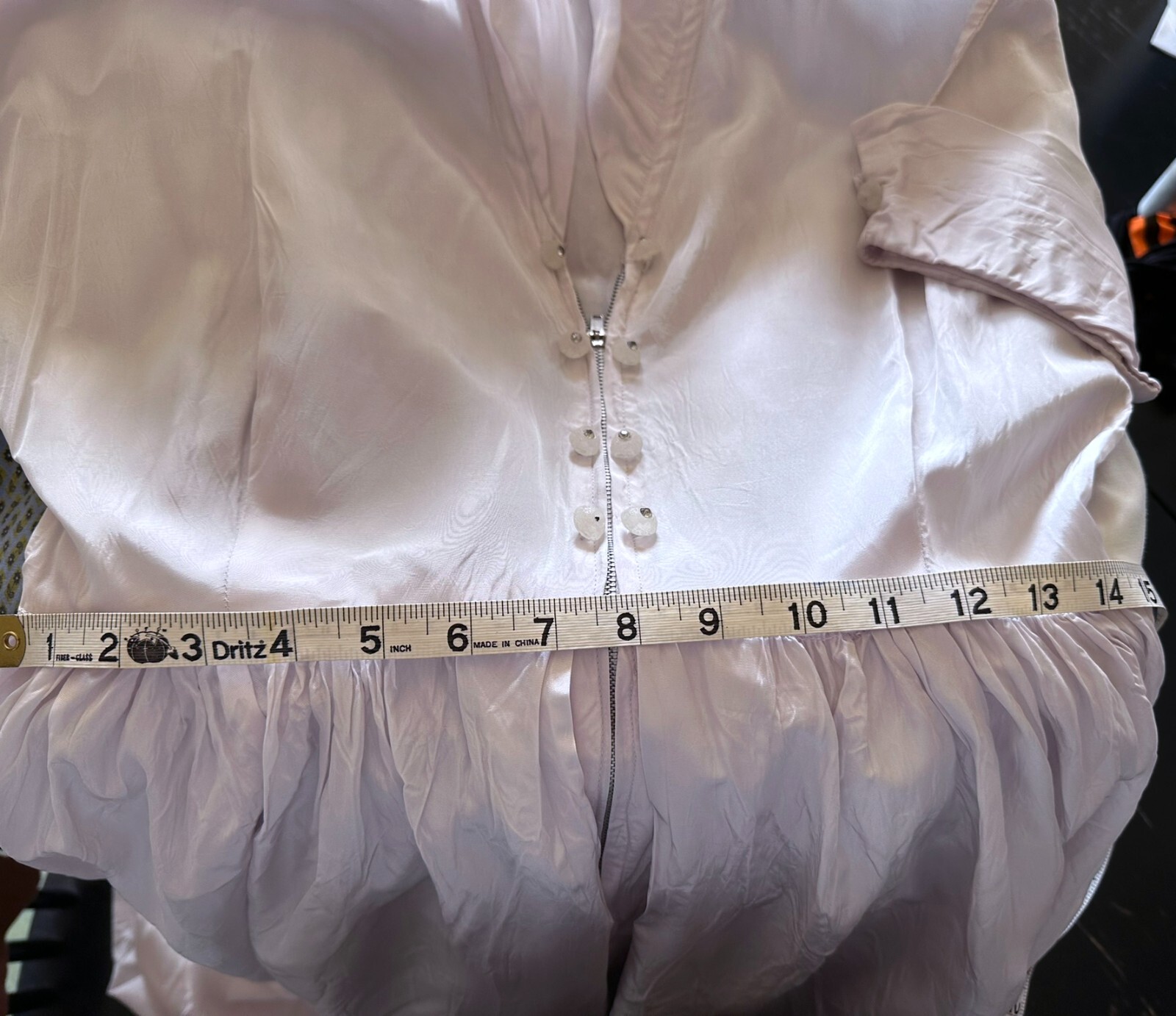 Vtg 40’s 50’s White Acetate Dress Rockabilly Formal Stand Up Collar Zip Long