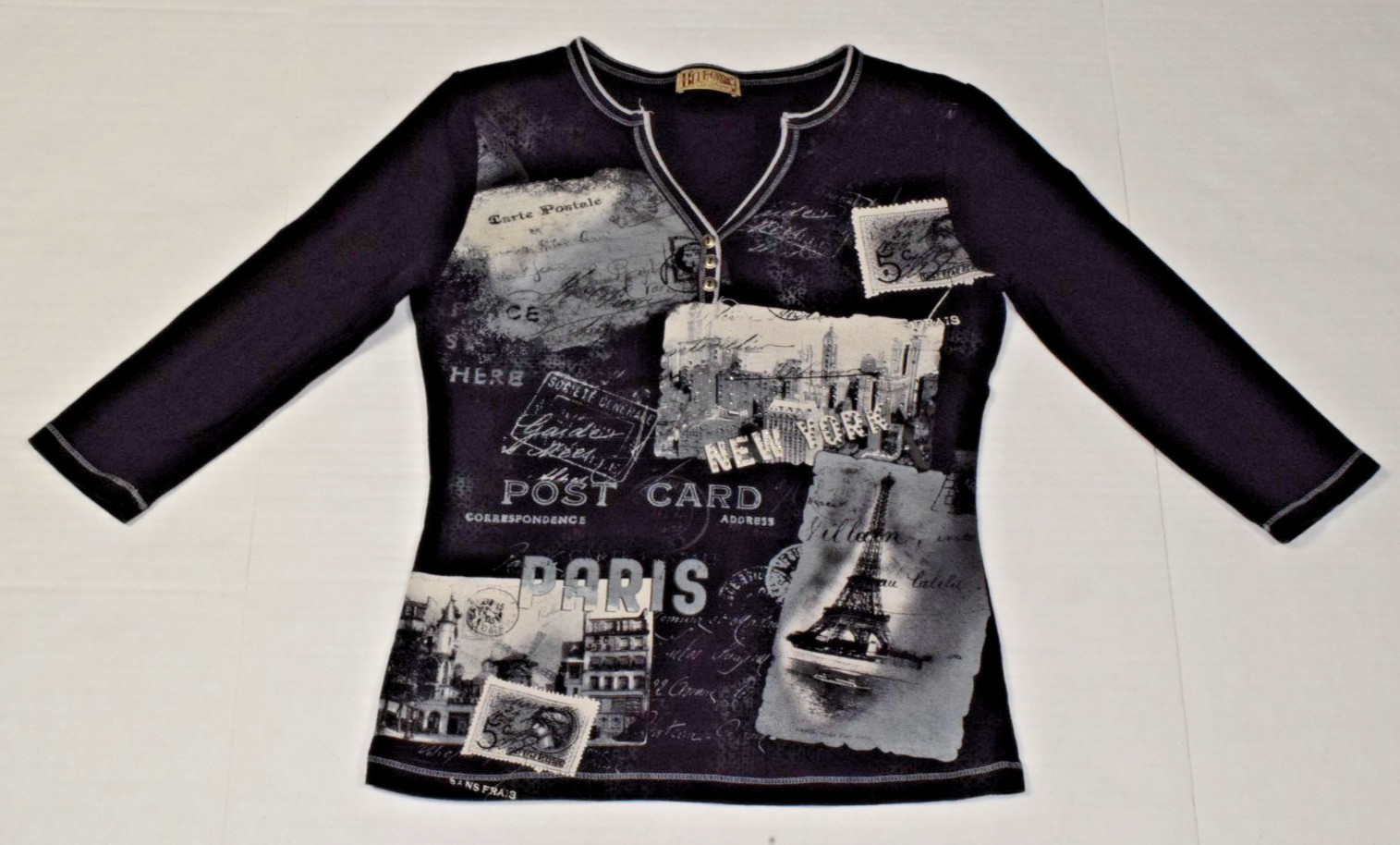 Vintage Henley Shirt Blue Canyon Size M Y2K Mixed Media Passport Travel Graphics