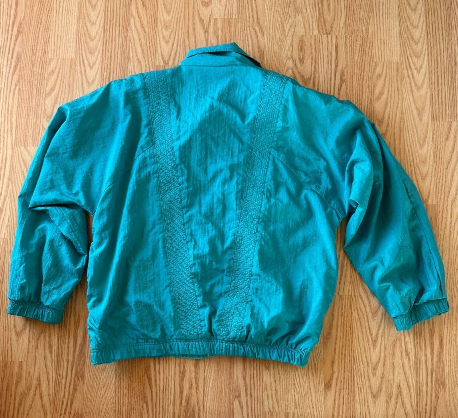 Vintage 1980s Teal Smocked Jacket Retro Sporty Chic Size L to XL