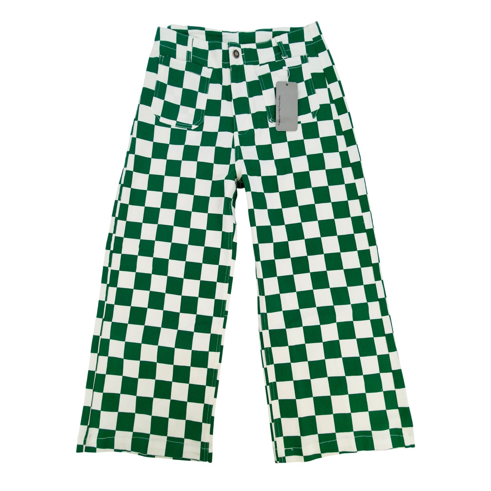 Green Checkerboard Pants Wide Leg Retro Streetwear Y2K Skater Size 10