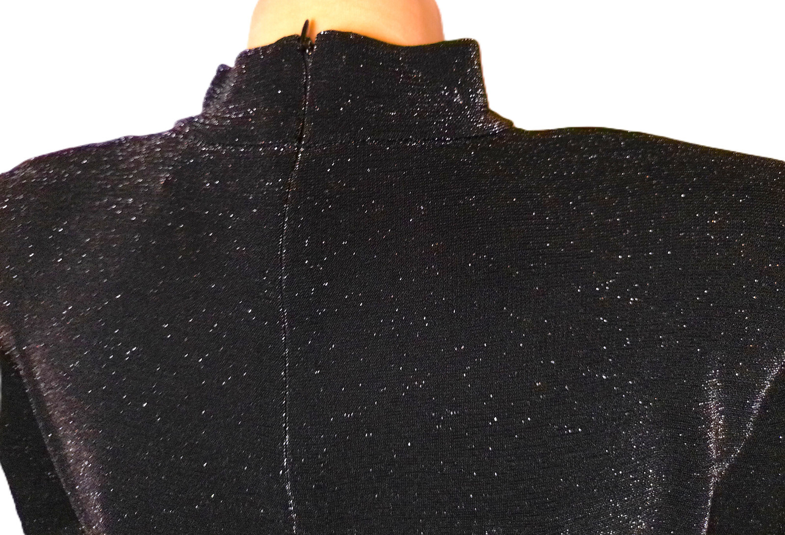 Mock Turtleneck Black Large metallic knit top short sleeve dressy classy