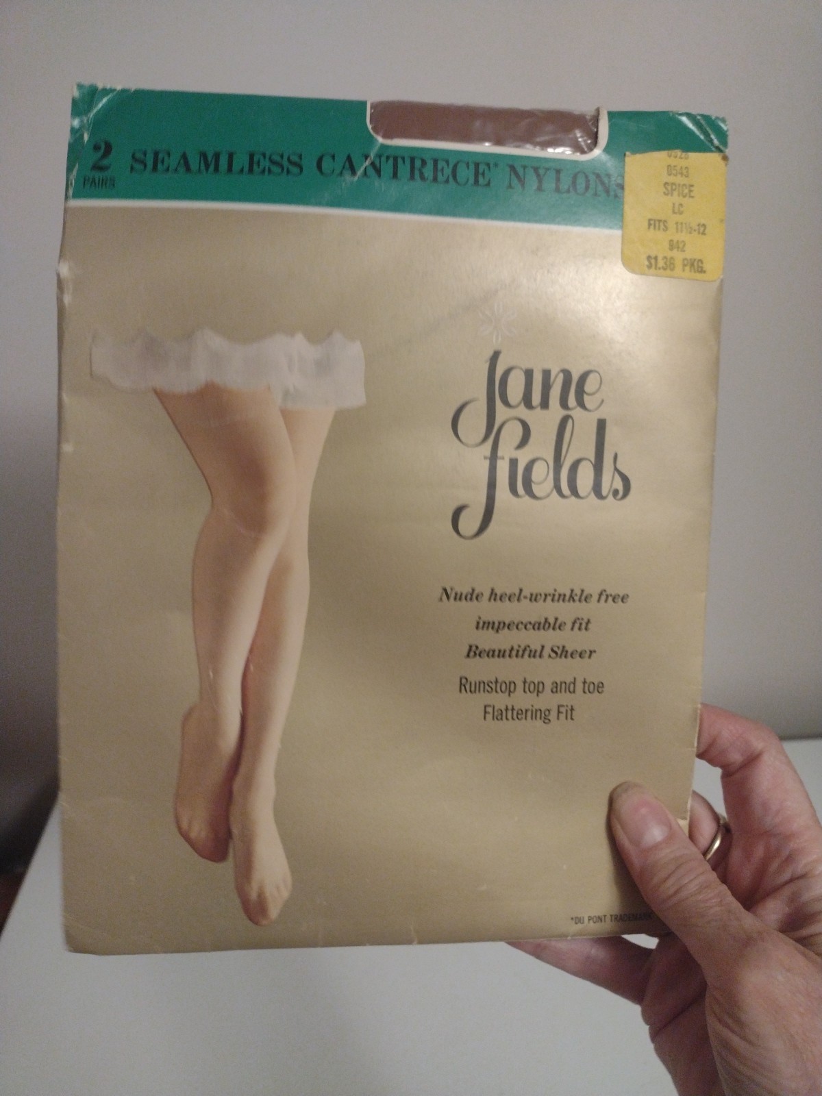 Vtg 1950s-60s Jane Fields Cantrese Seamless Nylons Stockings Spice 11 1/2-12