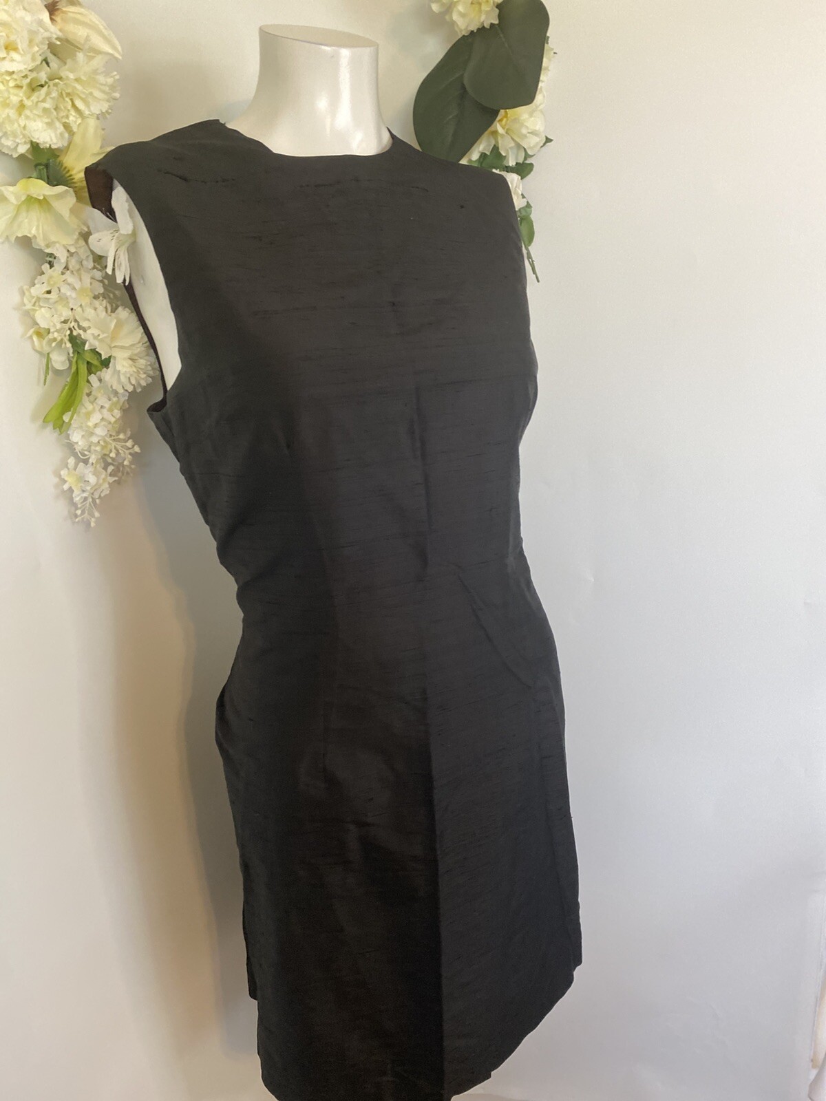 Vintage 80s Designer Black Raw Silk Bellino Paris Mode Size 10 Sleeveless Midi