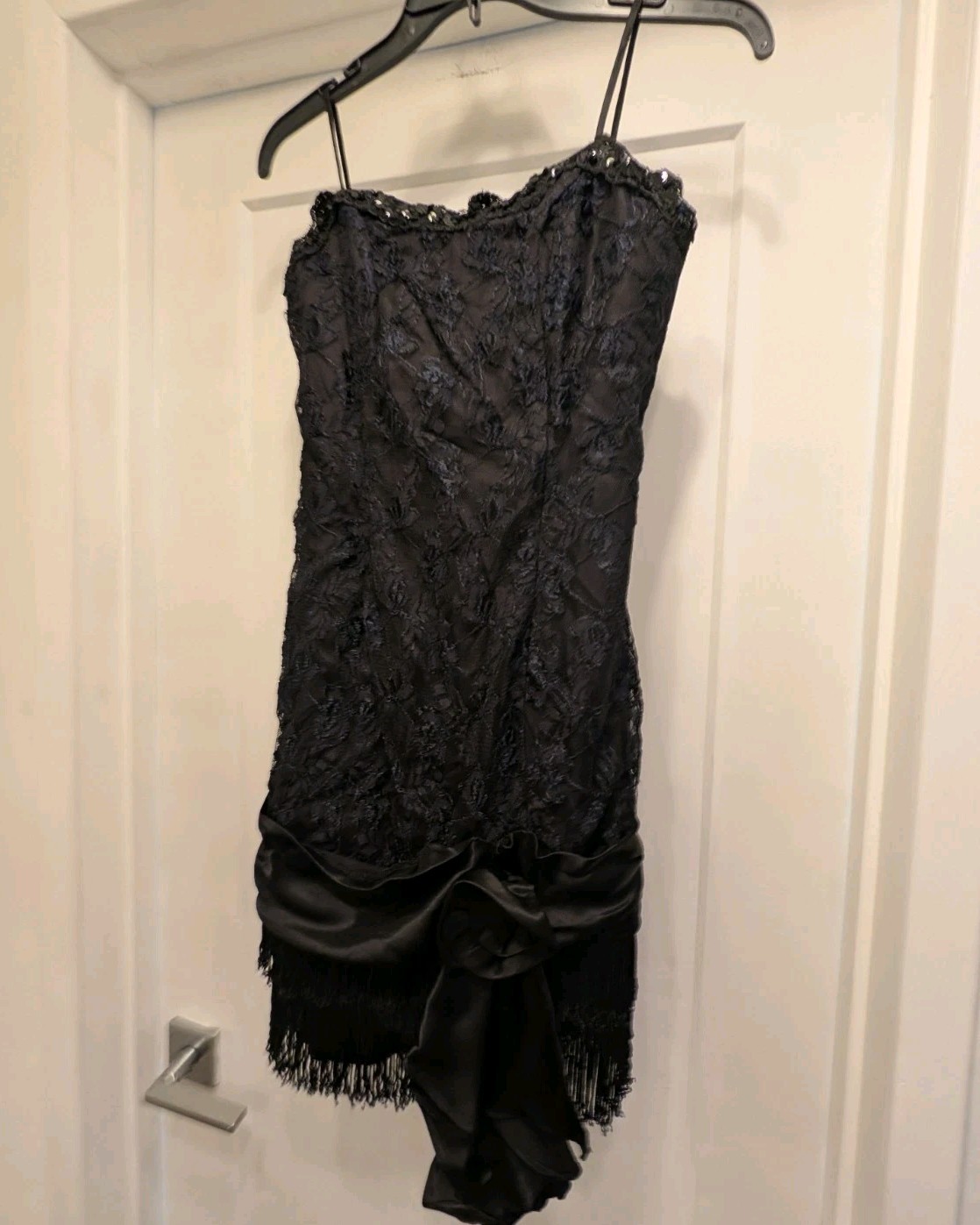 Vintage Roberta 80’s Prom Mini Dress Corset Black Lace Tassel Goth Fairy Sml Med