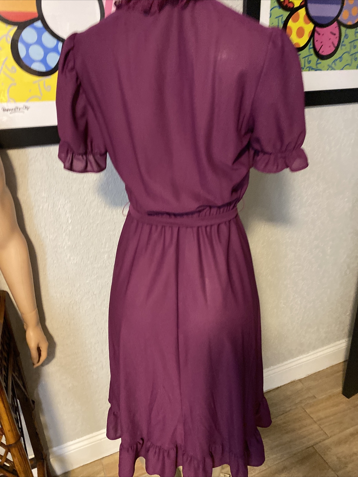 Jerri Gee Vtg 70’s S/S Lace/Ruffle Prairie Boho Victorian Dress Sz 7 PURPLE Y8