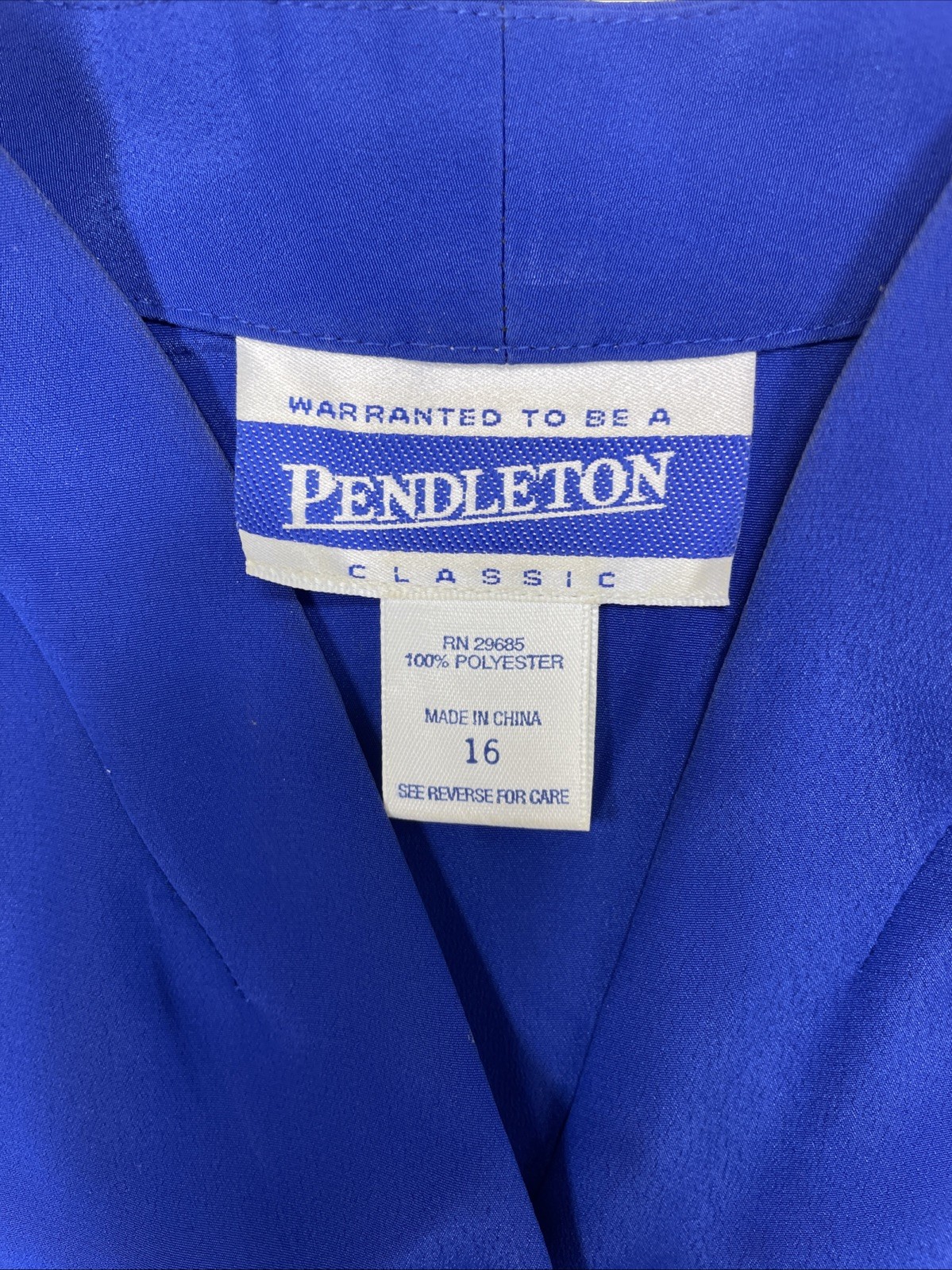 VTG Pendleton Women’s Polyester Button Down Blue Blouse Shoulder Pads Size 16
