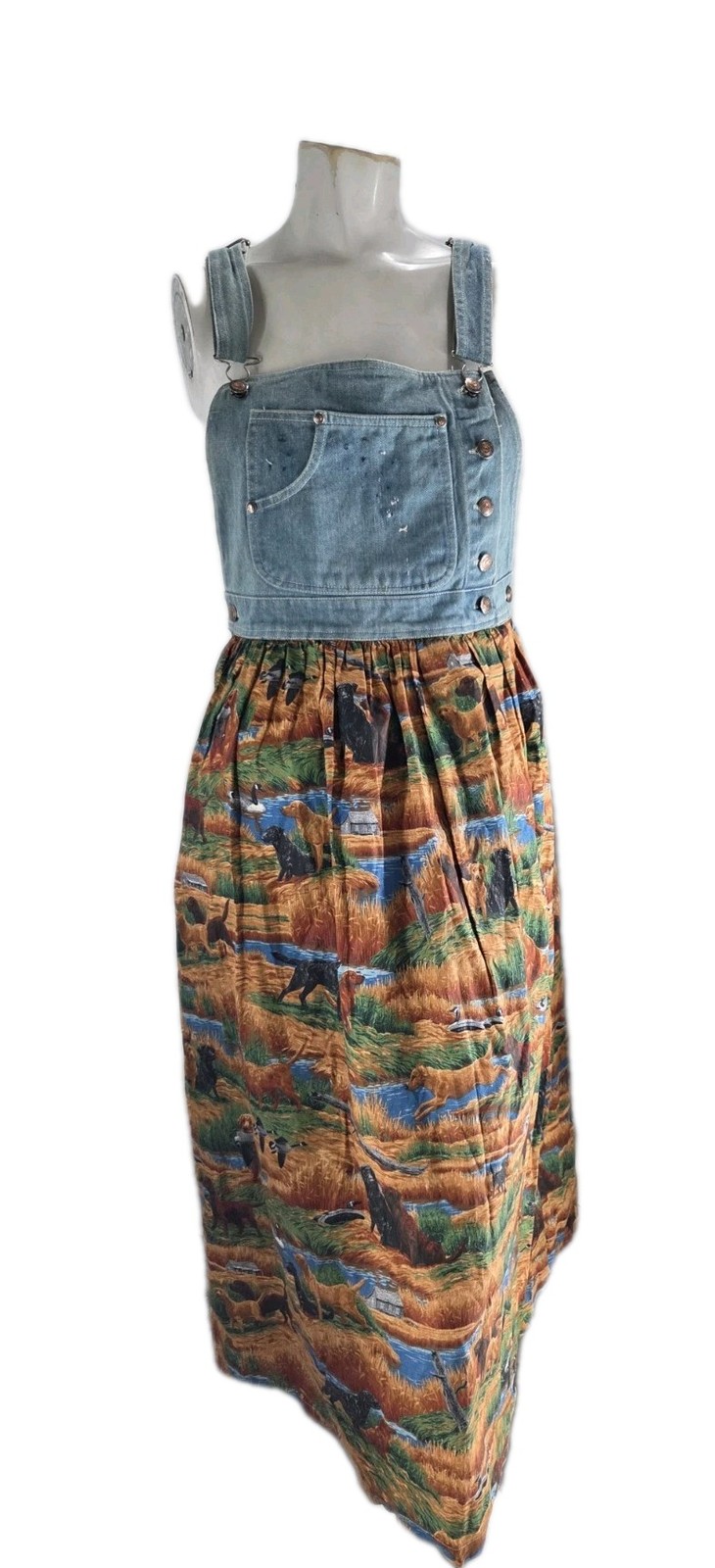 Bonjour Women’s Dress Small Vintage Boho Dog Huntin Print Overall Fit Flare