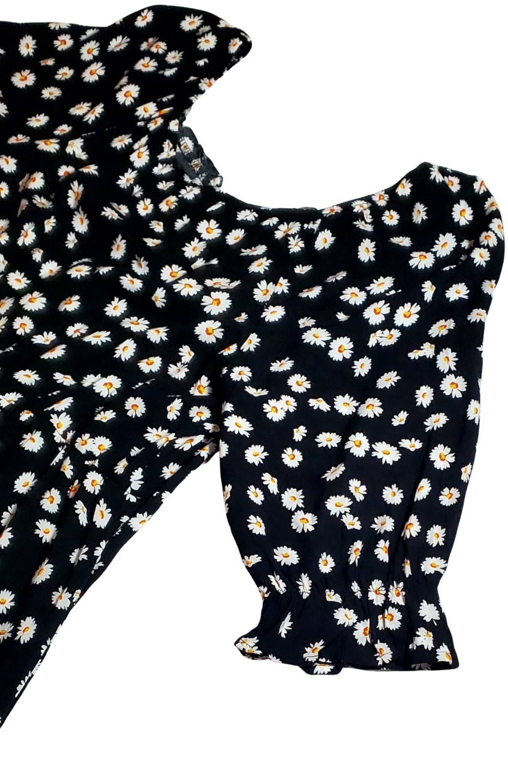 Mlle Gabrielle Women’s 1X Black Daisy Floral Ruched Midi Dress Puff Sleeves