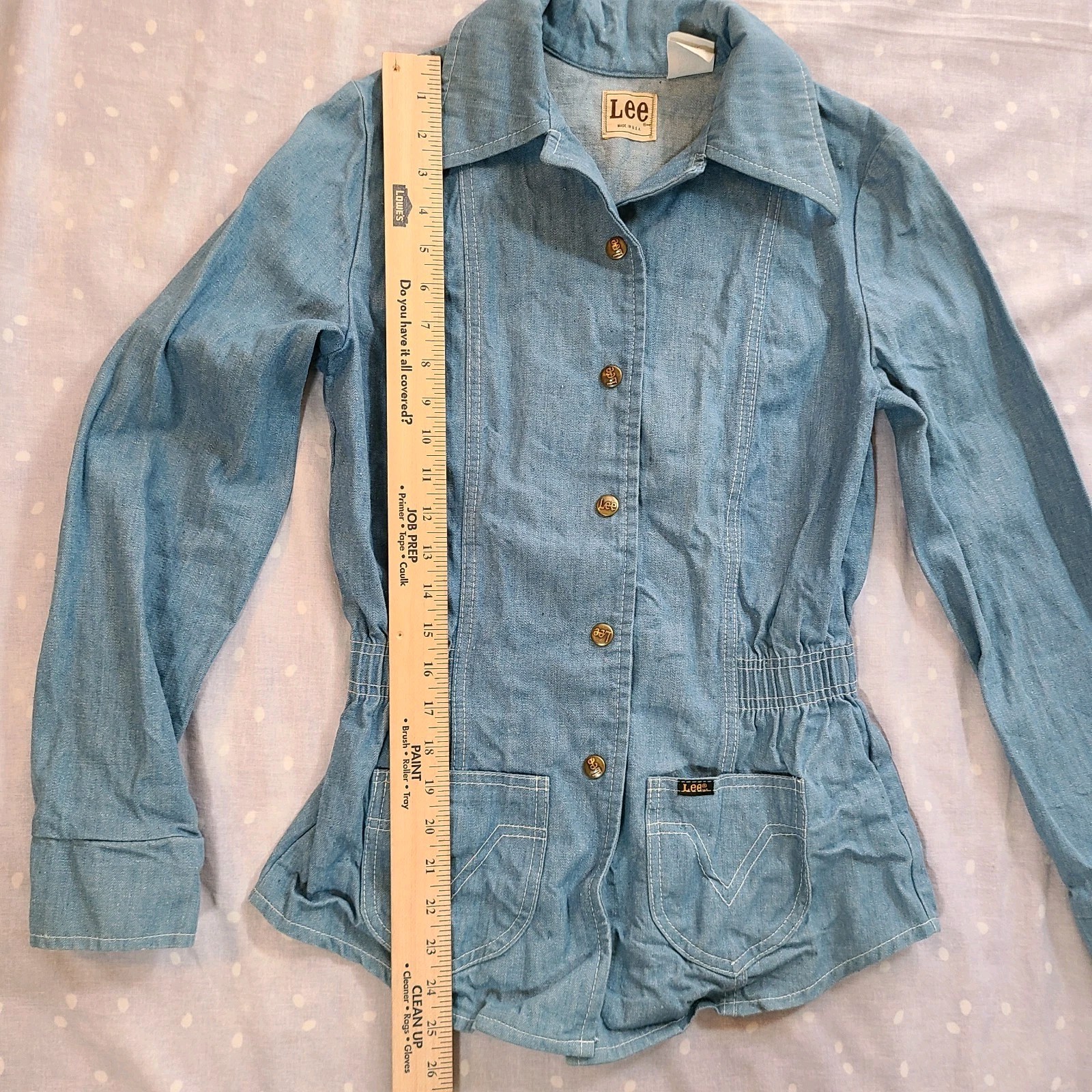 Vintage Lee Women’s Snap Button Up Blue Denim Shirt Longsleeve Sz S Made In USA