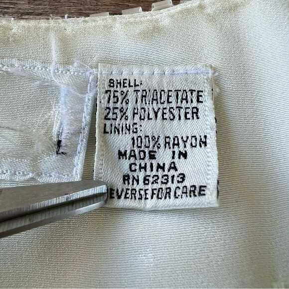 VTG Beaded Evening Jacket Heavily Embellished Winter White Pearl Triangle Sz 10
