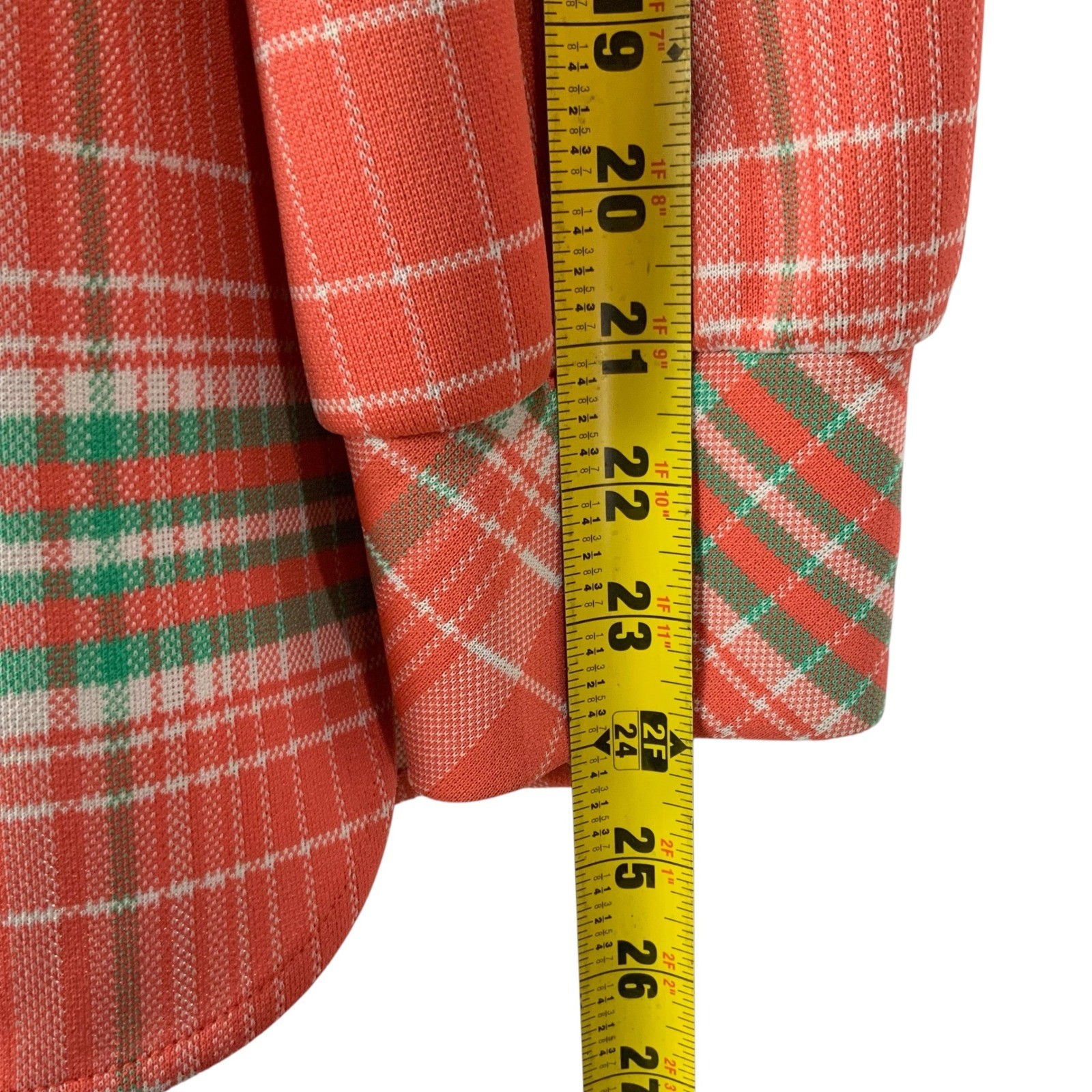 Lane Bryant Orange Green Plaid Button Down 38 Pointed Collar Long Sleeve 70s Top