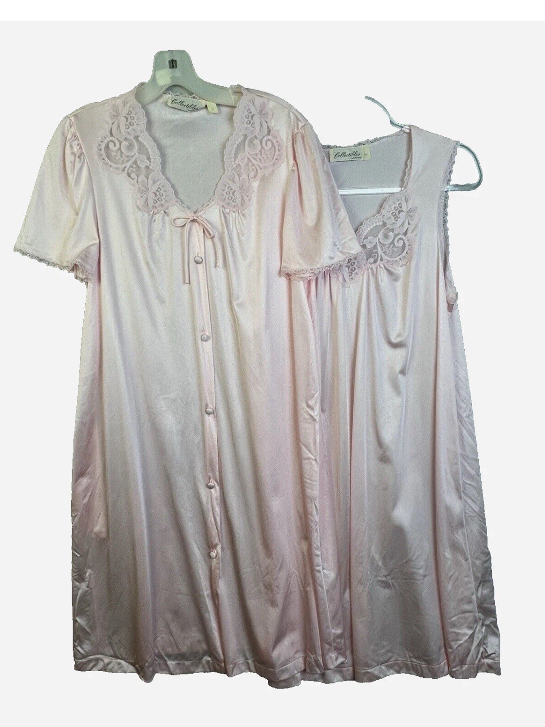 Collectibles JC Penney Nylon Gown & Robe Women Medium Pink Sleepwear Set Classic