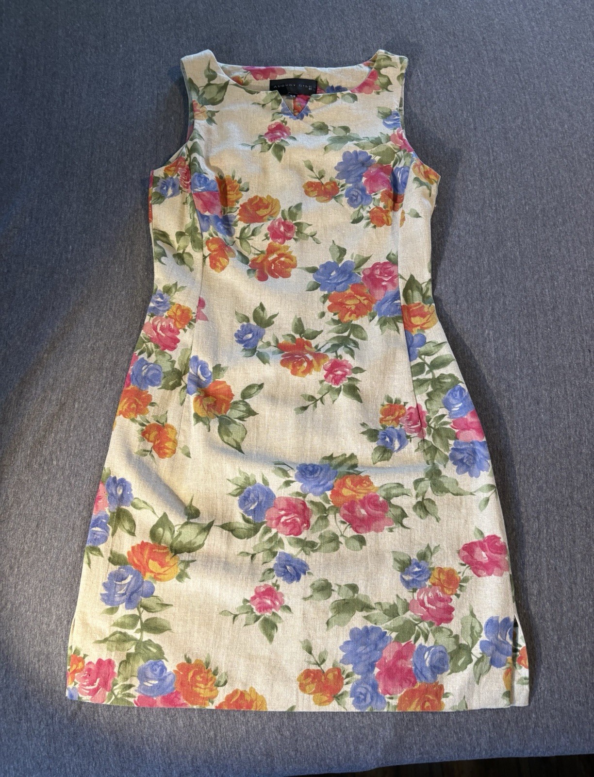 Vintage 90s Raw Silk Mini Sheath Dress Wallpaper Roses Rustic Texture Minimalist