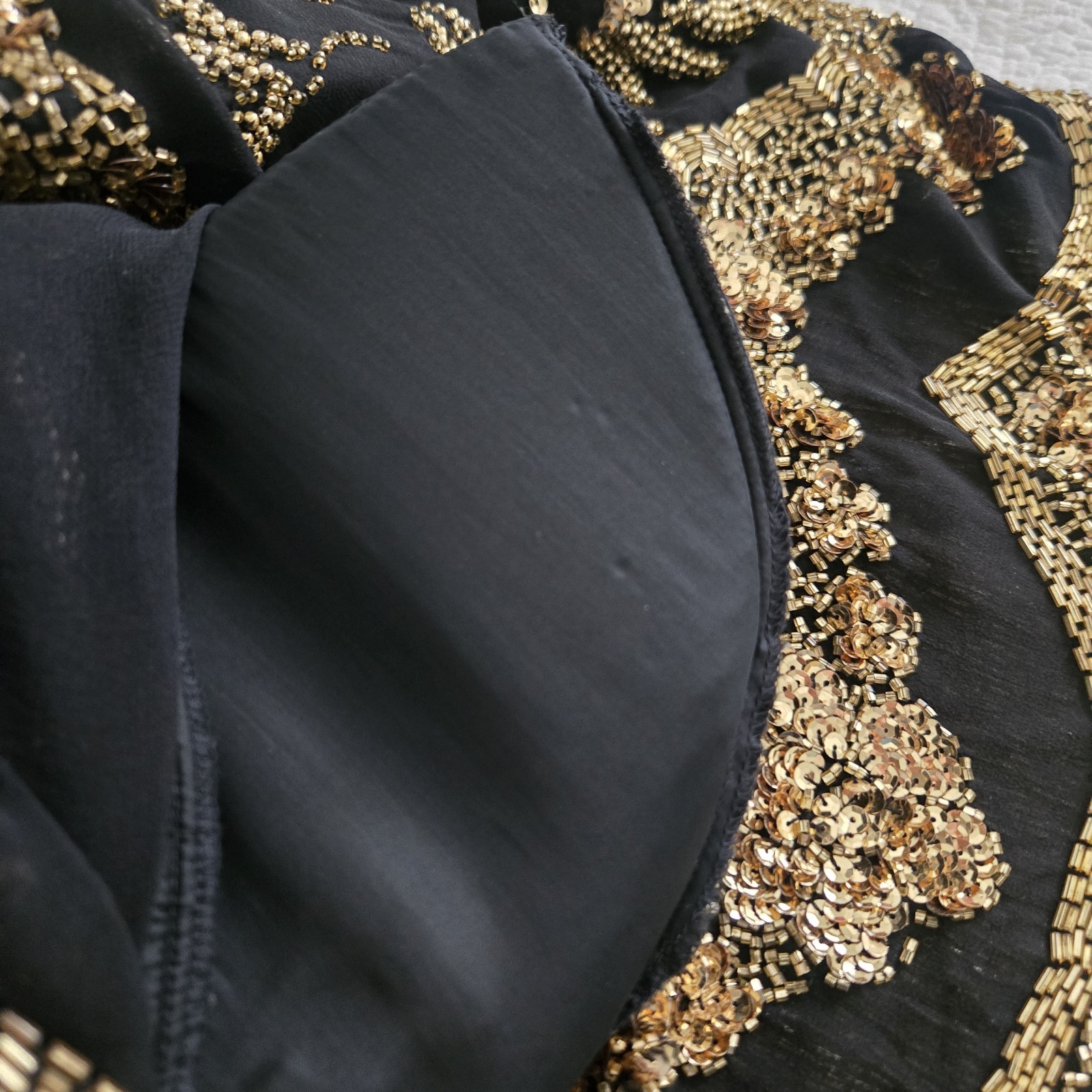 Vtg 80s 100%Silk Gold Embellished Top By Black Tie, S, Party, Formal