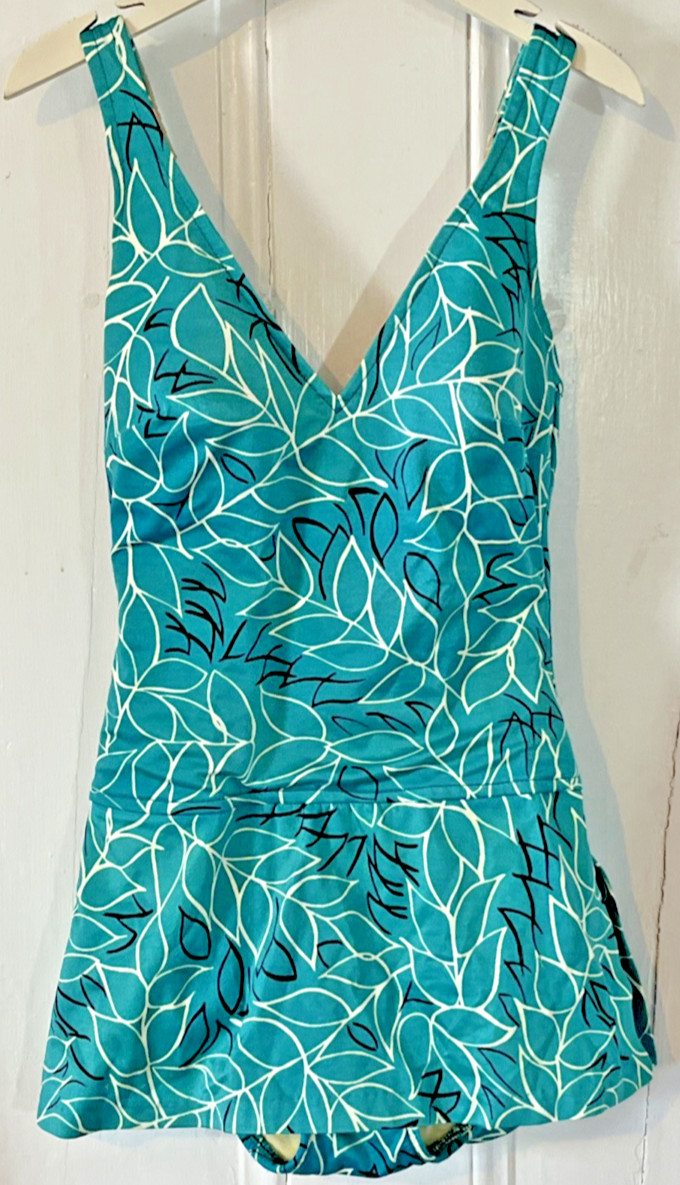 VTG Skirted Bathing Suit Roxanne Perfection Fit Blue Teal Floral 12/34 B Cup