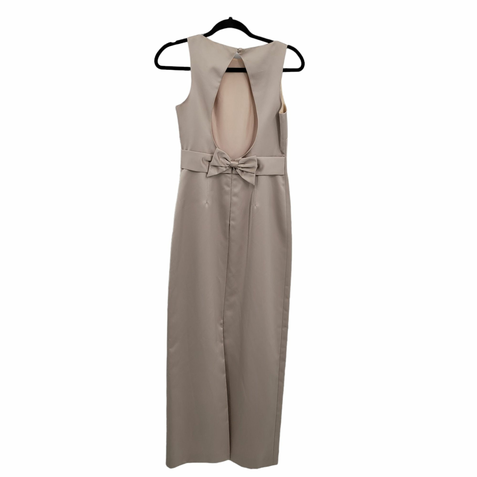 Vintage Shelli Segal Gown 4 Champagne Satin Sleeveless Peekaboo Bow Back