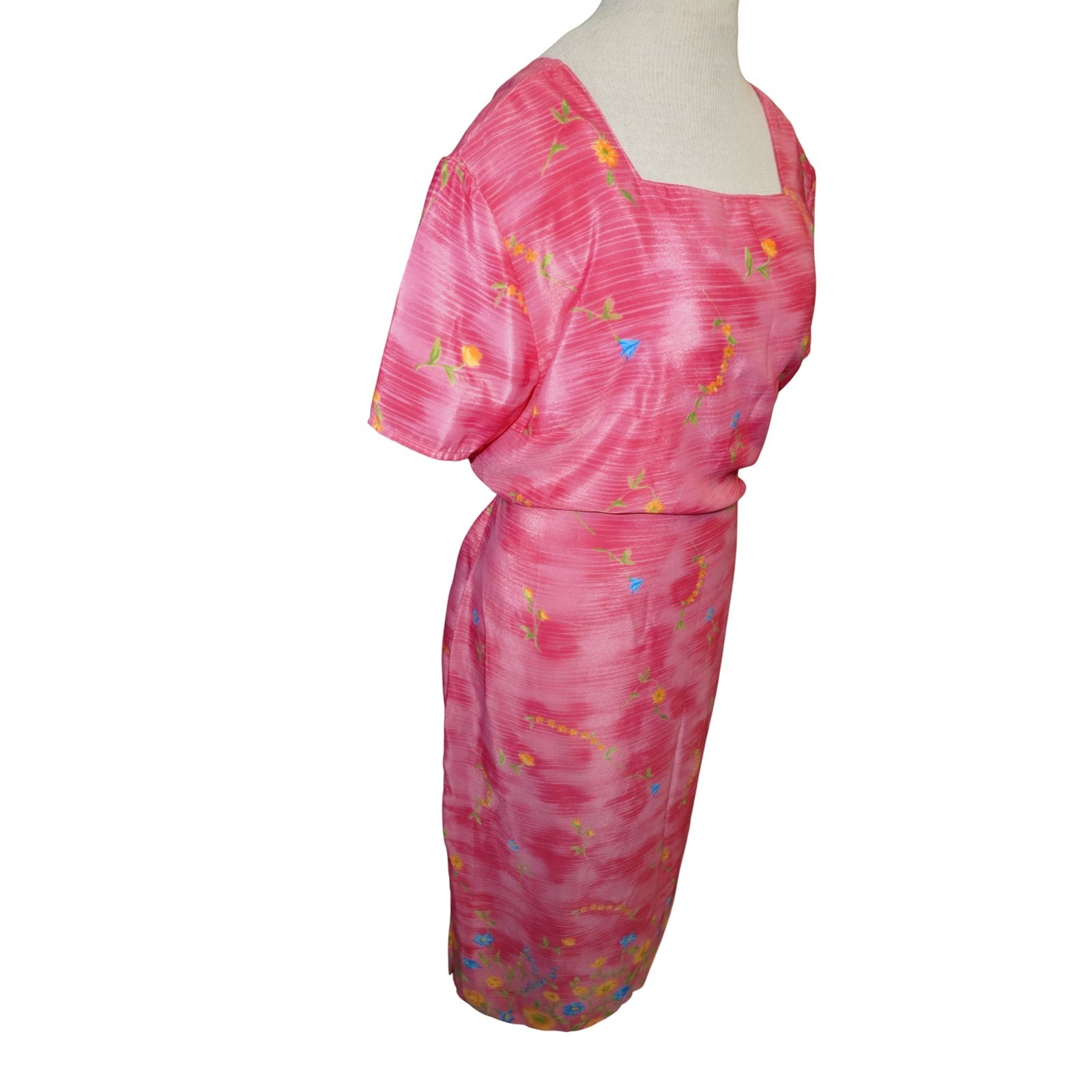 Vintage Impressions Workshop Pink Floral Midi Dress – Made in Mexico, Size Large