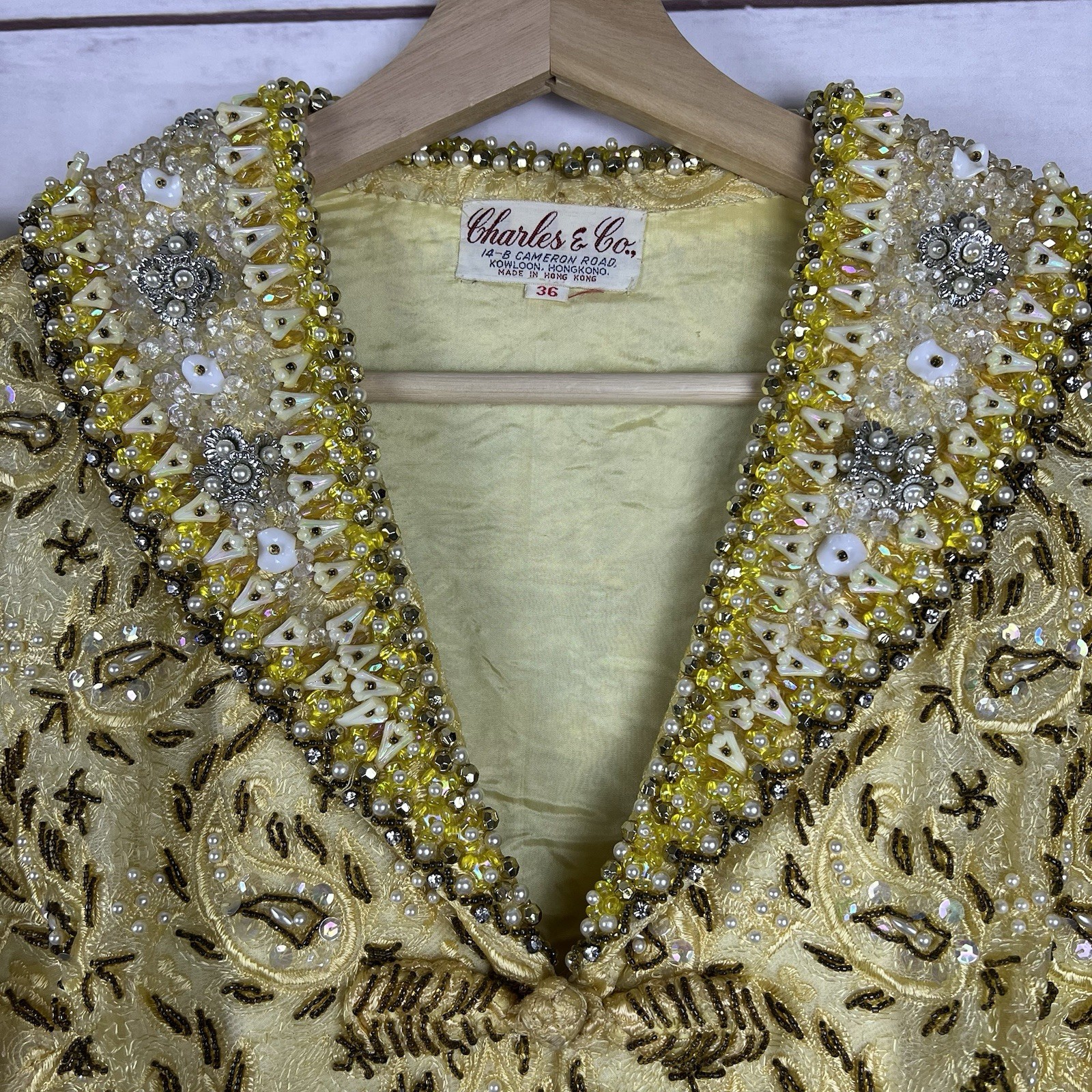 Vintage 50s 60s Charles & Co. Gold Beaded Dress and Jacket Both Size 36