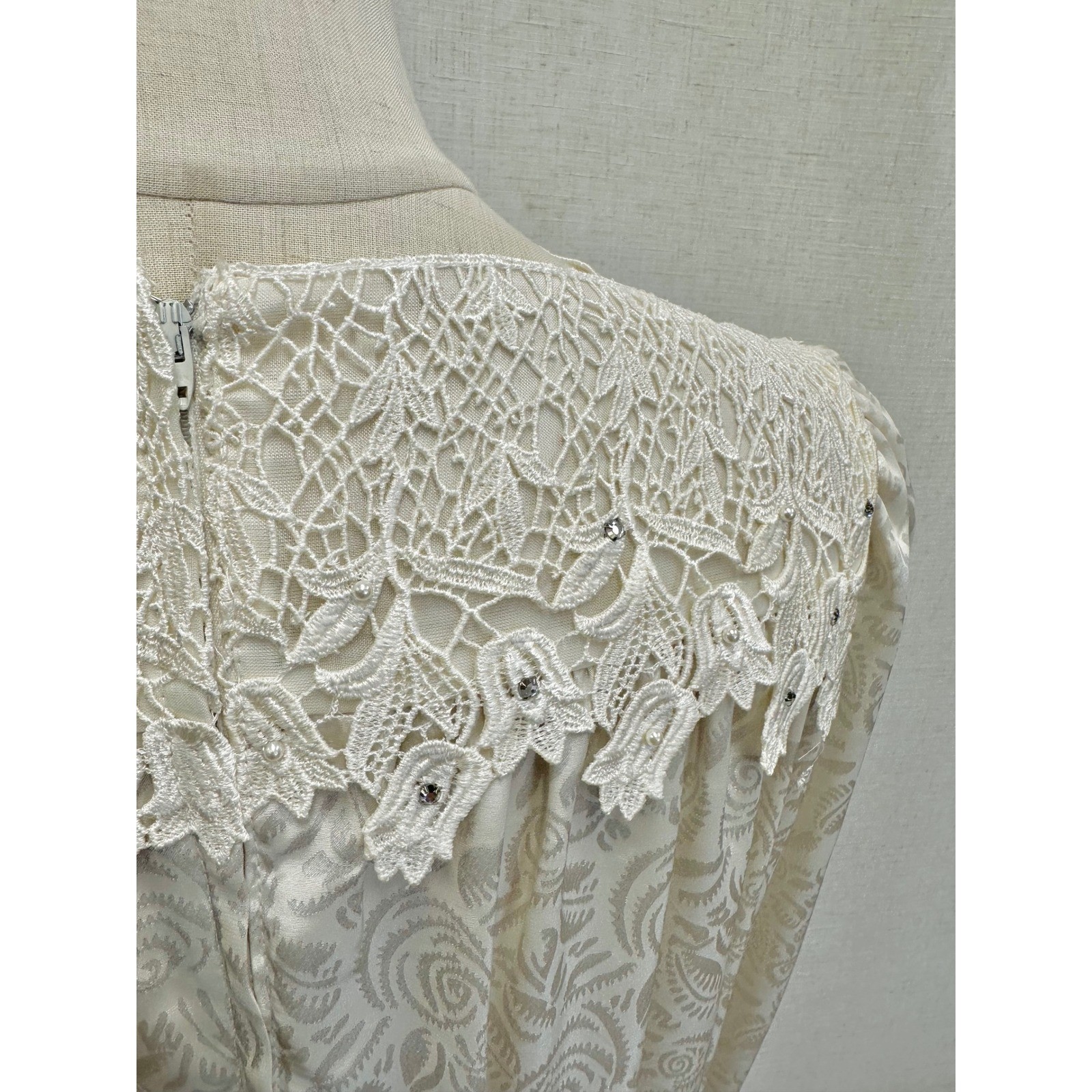 Cachet Bari Protas Floral Damask Lace Drop Waist Dress Womens 12 Cream Ivory 80s