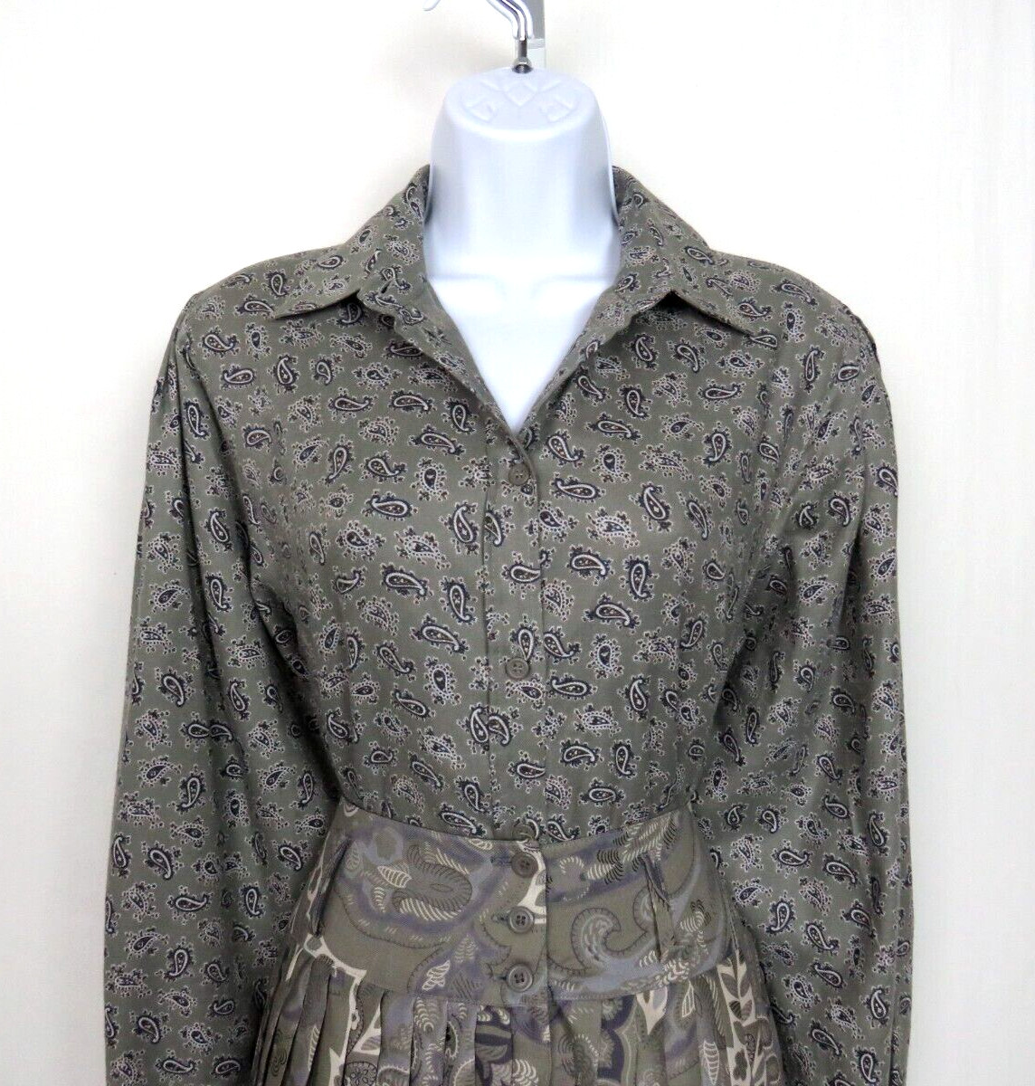 VTG 1980s MONDI SIZE 34 PAISLEY GRAY SKIRT & BLOUSE SET COTTON MODAL BLEND