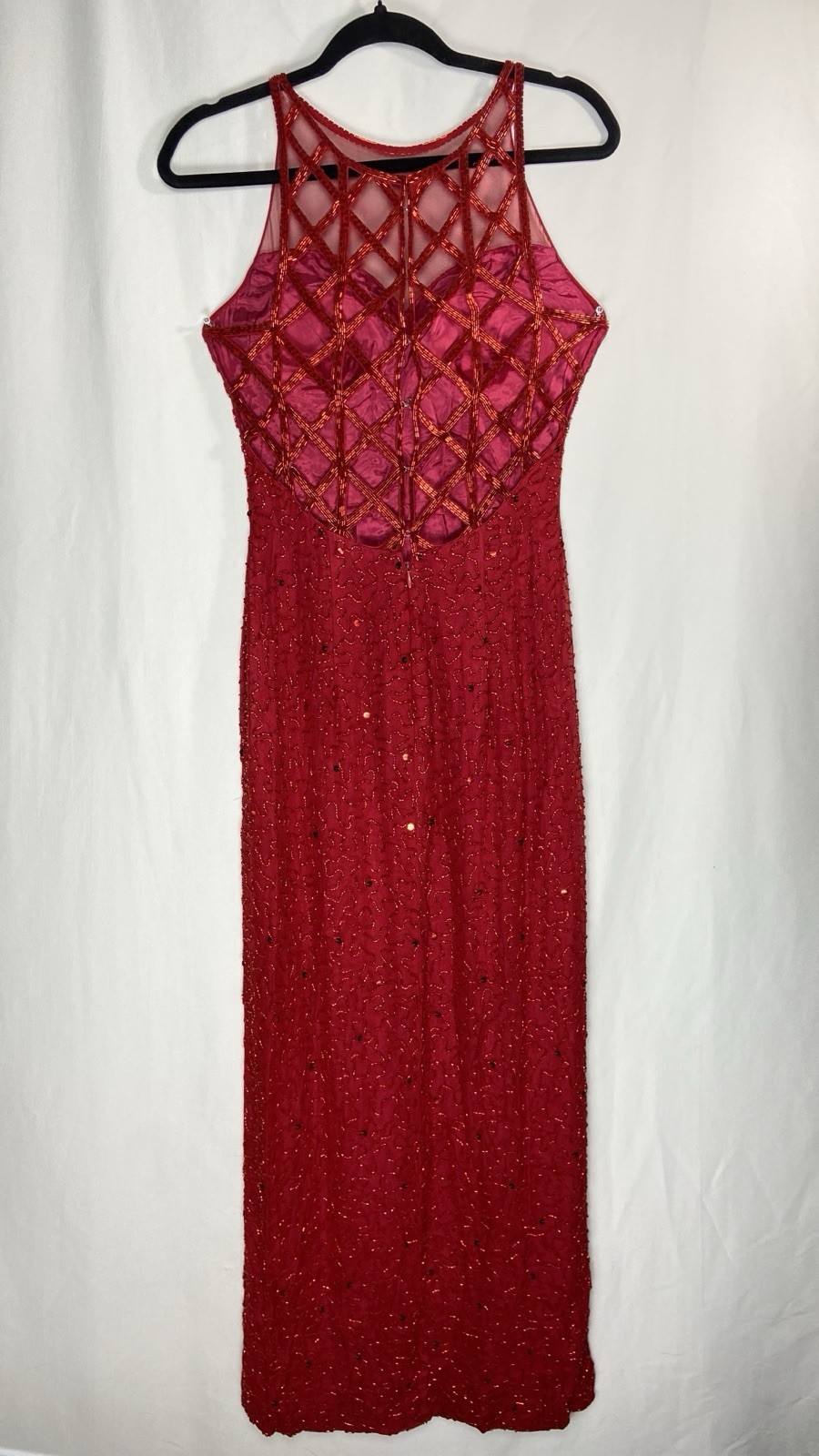 Vintage Andretta Donatello Womens Small Dress Red Beaded Silk Gown 90s Y2K Prom