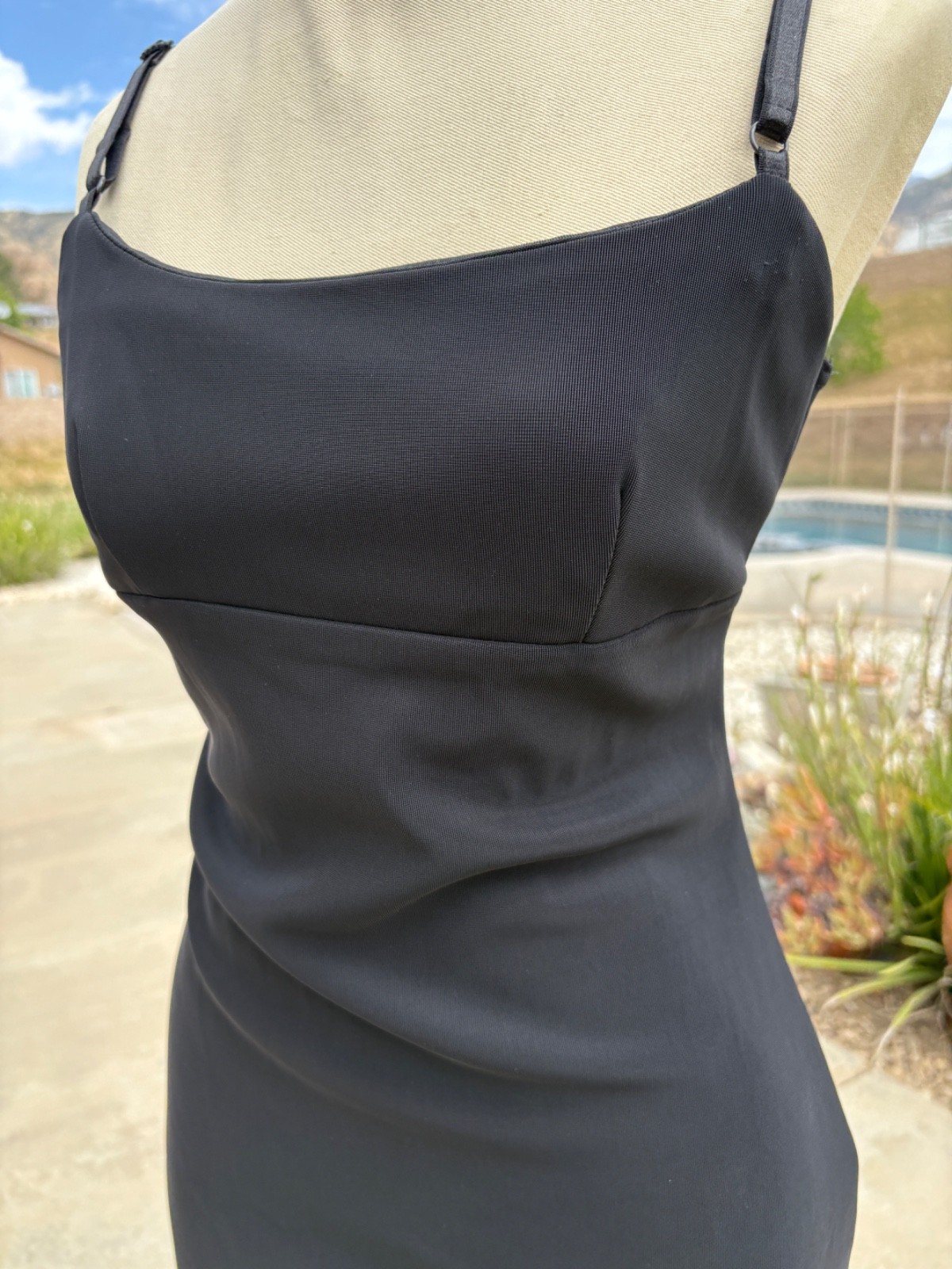 Vintage 90s City Of Triangles Nylon Dress M Black Maxi Evening Minimalist Goth
