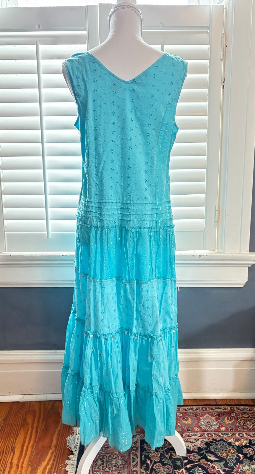Vintage Phool Turquoise Cotton & Metallic Gauze Maxi Dress – Boho Hippie