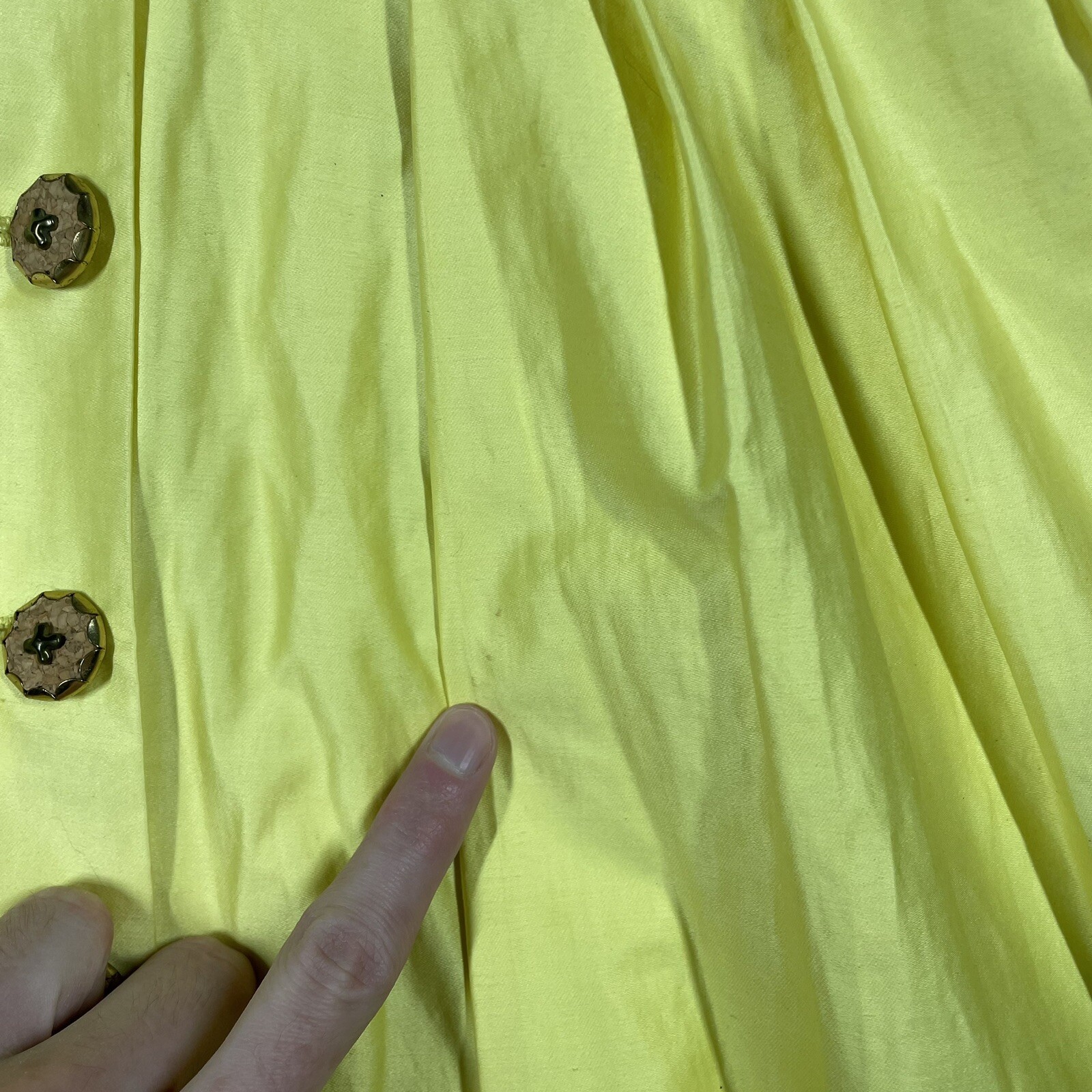 VINTAGE 50s Town & Country Club Dress Small Polished Cotton Day Tea Swing Yellow