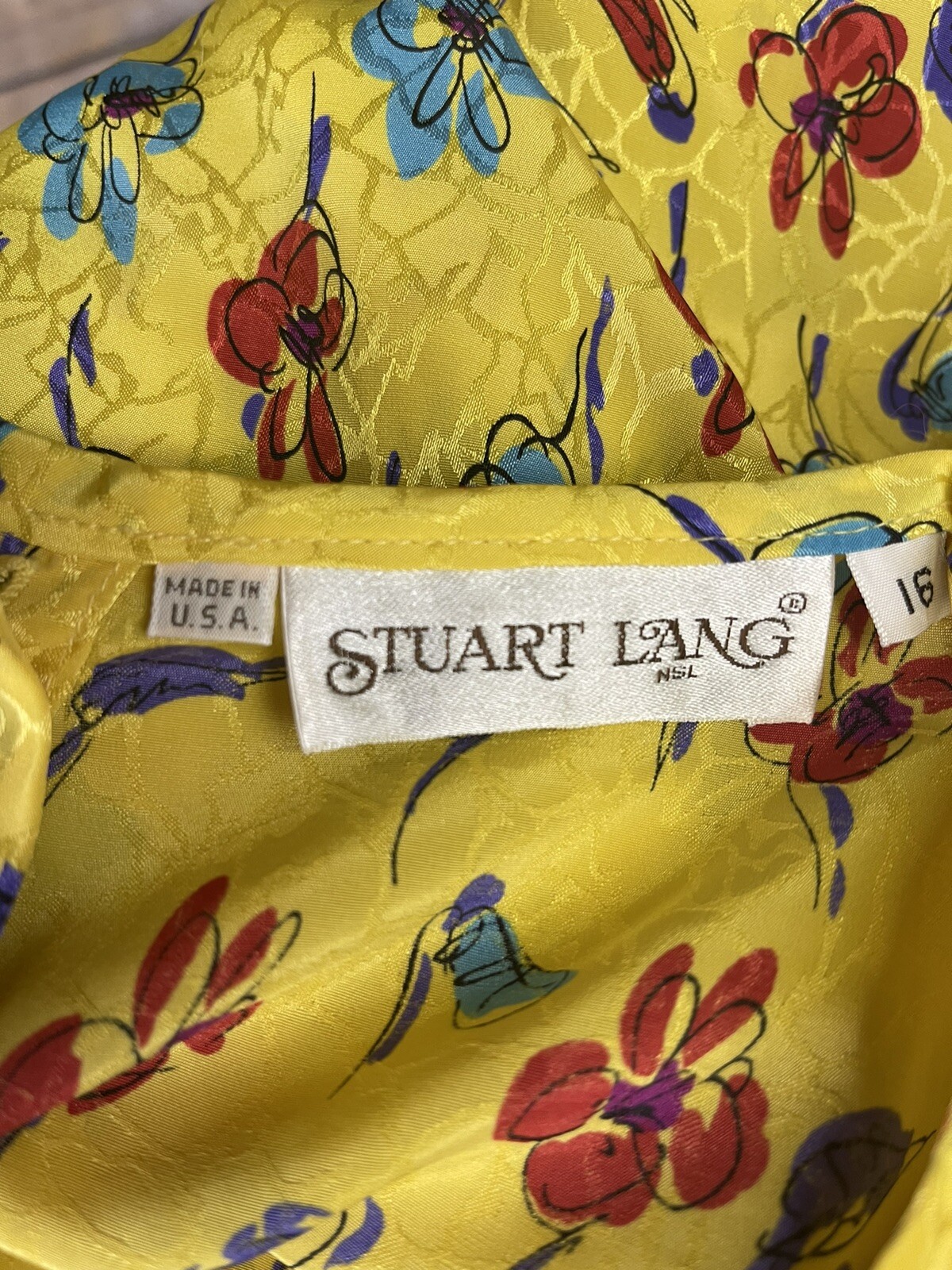 Vintage Stuart Lang Size 16 Floral Blouse Yellow Boxy Fit Cottage Core Button