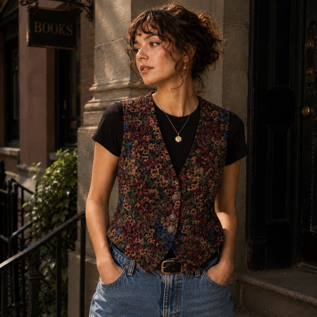 Vintage Floral Tapestry Vest Boho Cottagecore Whimsygoth Retro Artsy Sz M/L