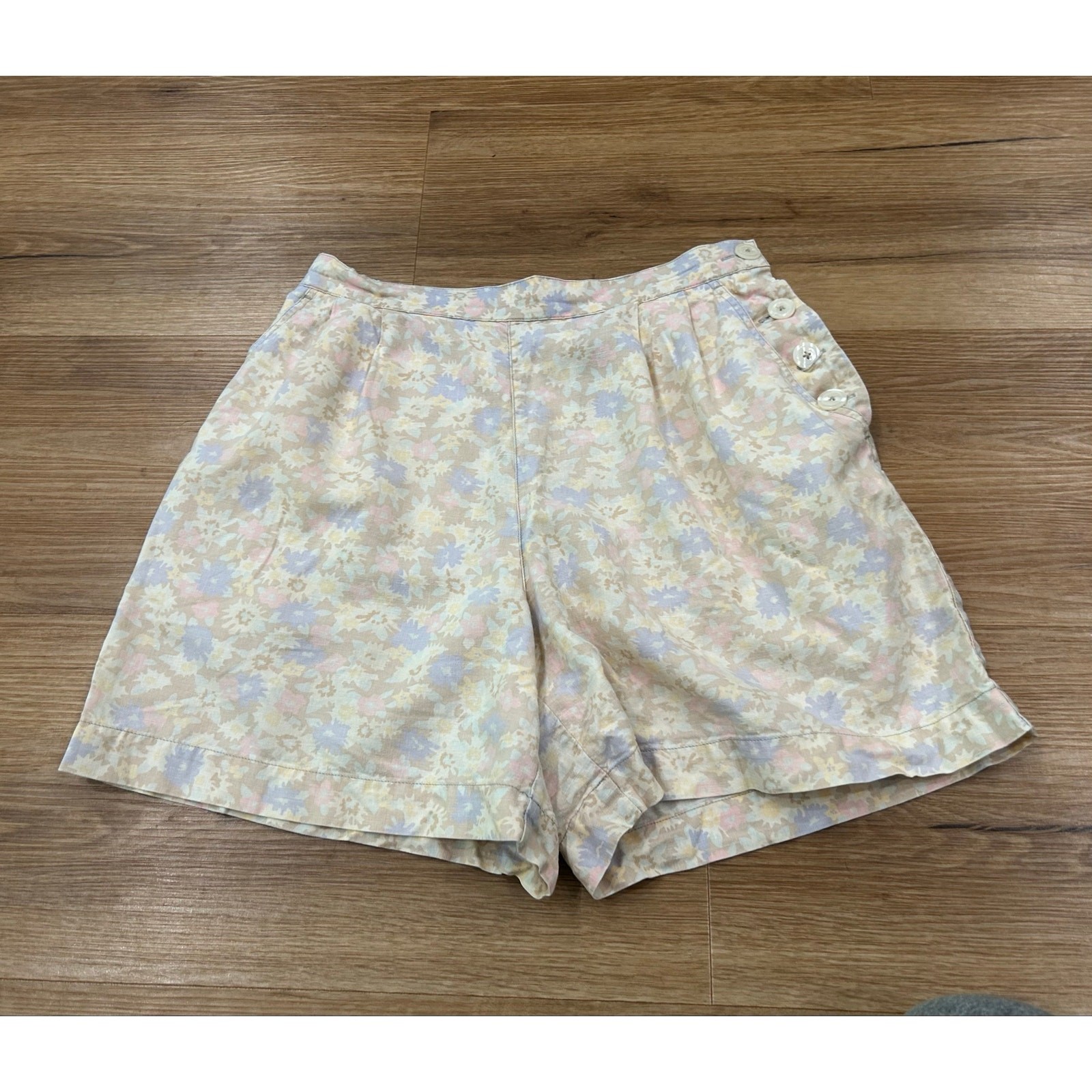 Coastal Grandmother Cottagecore Floral Linen Blend Shorts 28” Waist Petite 8 ^