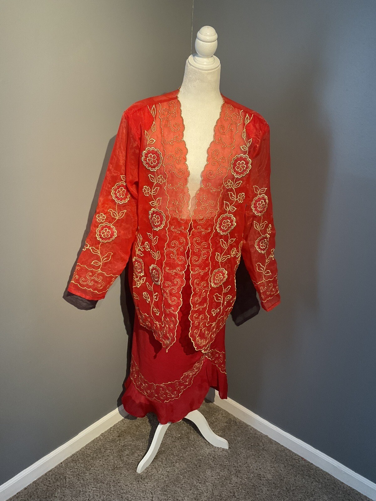 Women’s Vintage 2 Piece Harmony New York Outfit Size 16 Red And Gold Lined