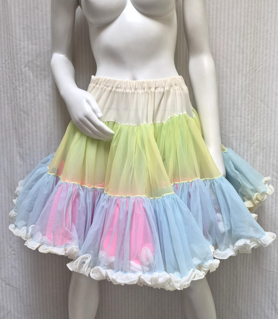 Vintage NEON Pink Blue Yellow Green Petticoat One Size Fits All Nylon