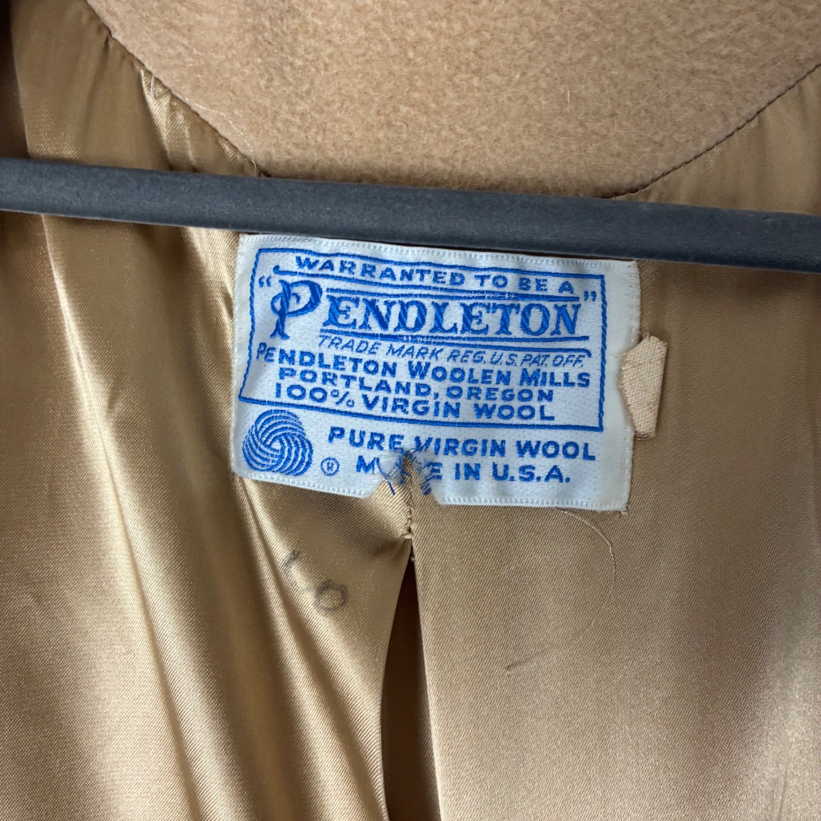 Vintage 70s Pendleton 100% Pure Wool Tan Car Coat Belted Waist Size Medium
