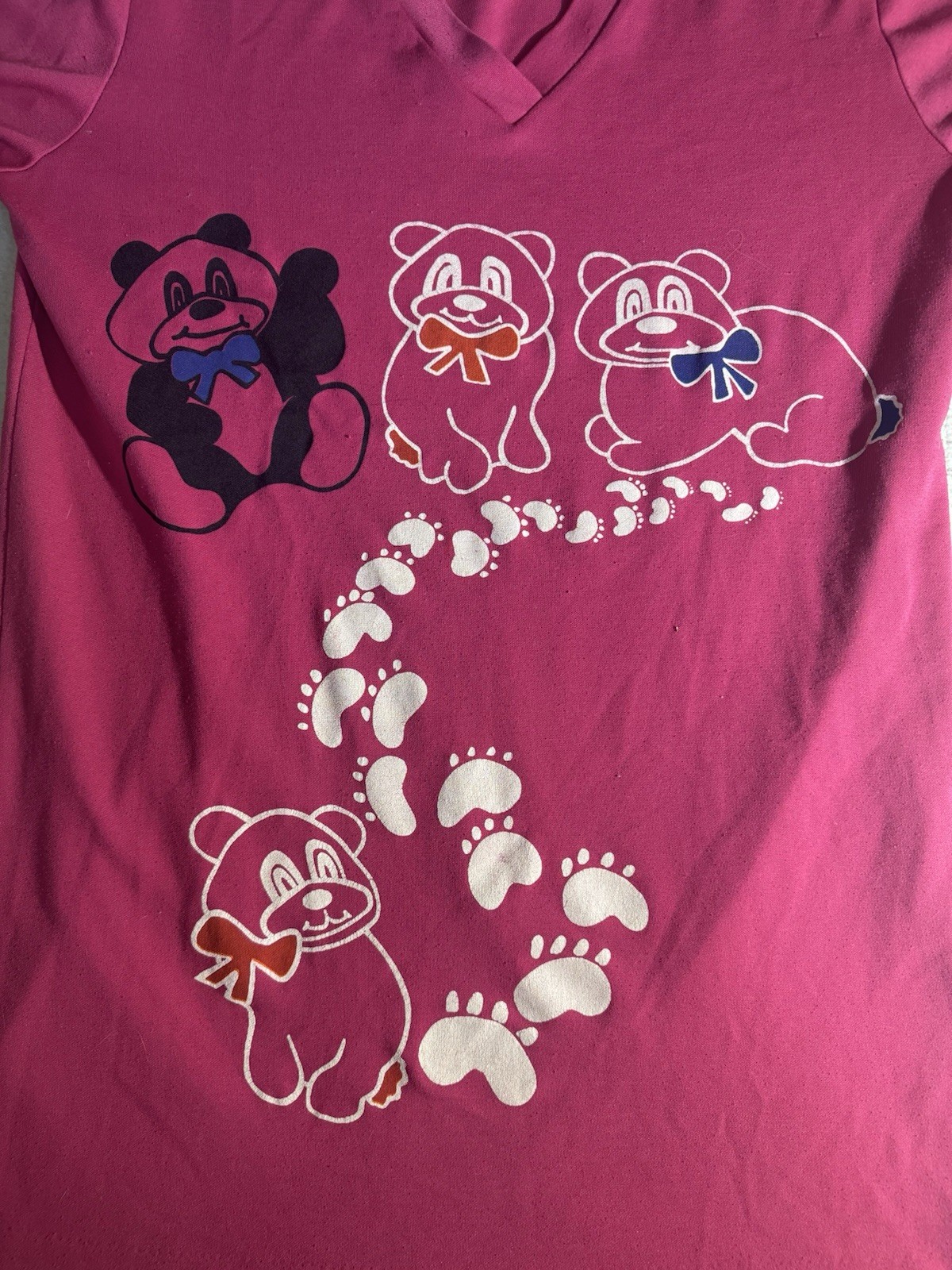Vintage Panda Short Nightgown 70s 80s Pink Longline Tunic V Neck Slim Nostalgia