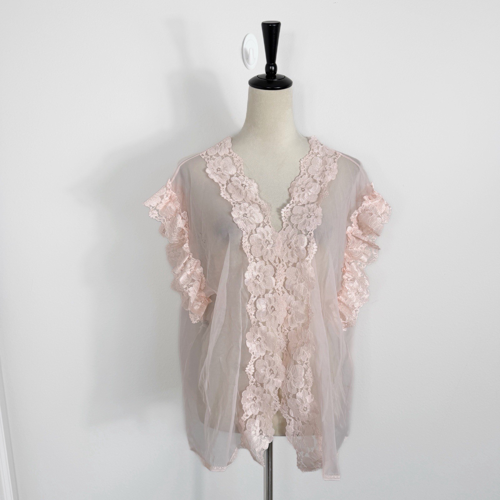Vintage Alana Gale Cover Up Lace Chiffon Sheer Fairy Dainty Ballet Lingerie XL