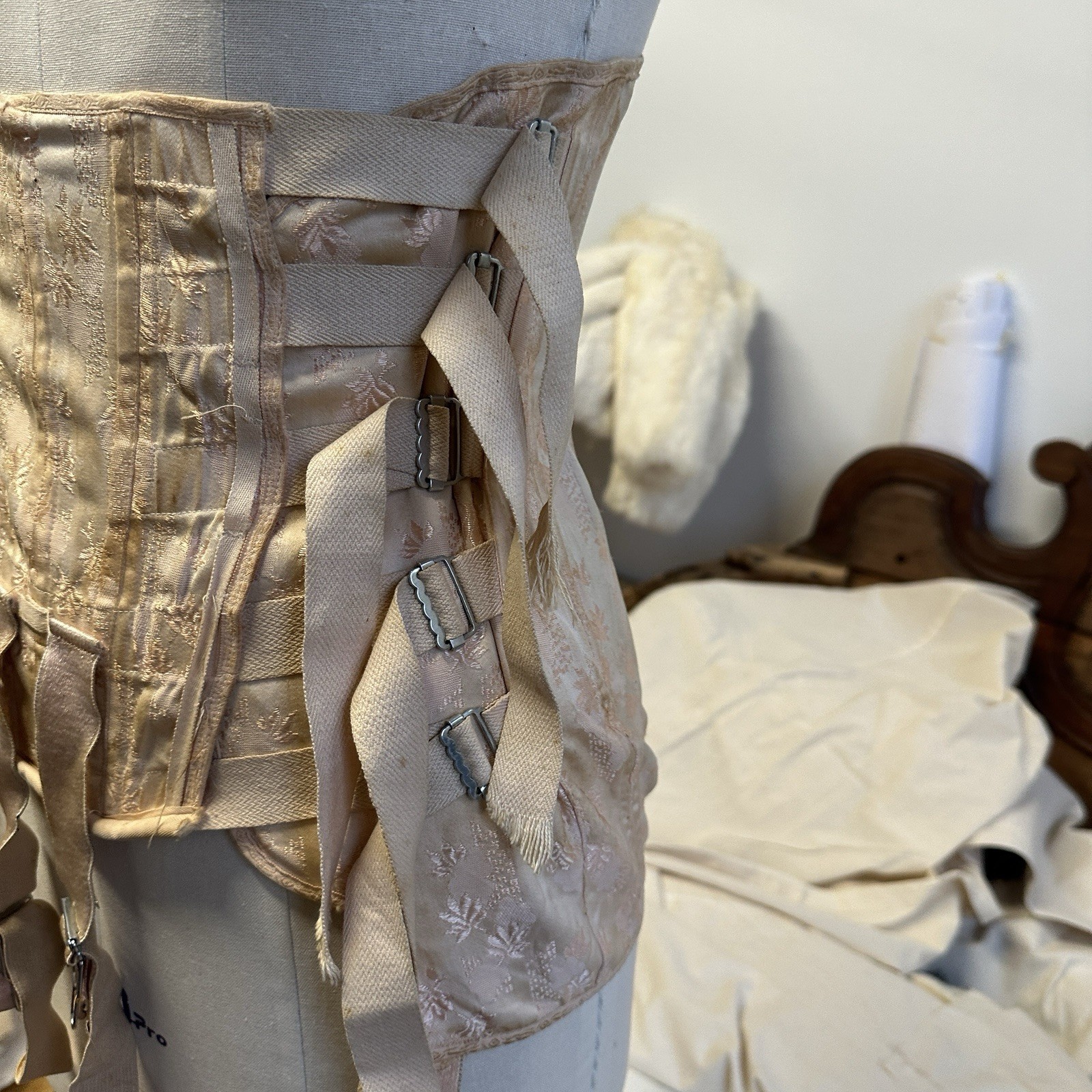 1930s Antique Silk Floral Girdle with Garters Floral Pattern Silk Corset