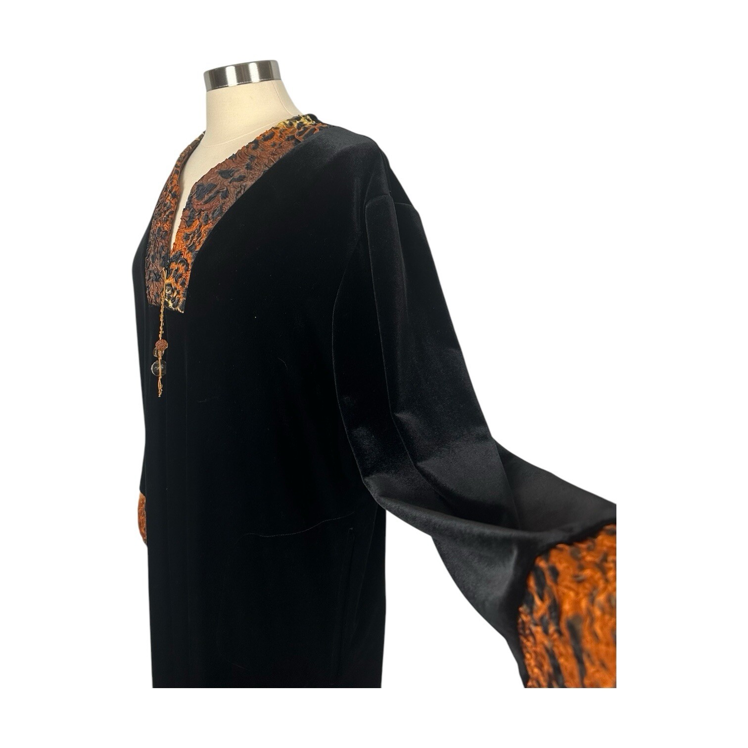 Diamond Tea Kaftan Robe Womens Large Black Velvet Long Whimsygoth Boho Vintage