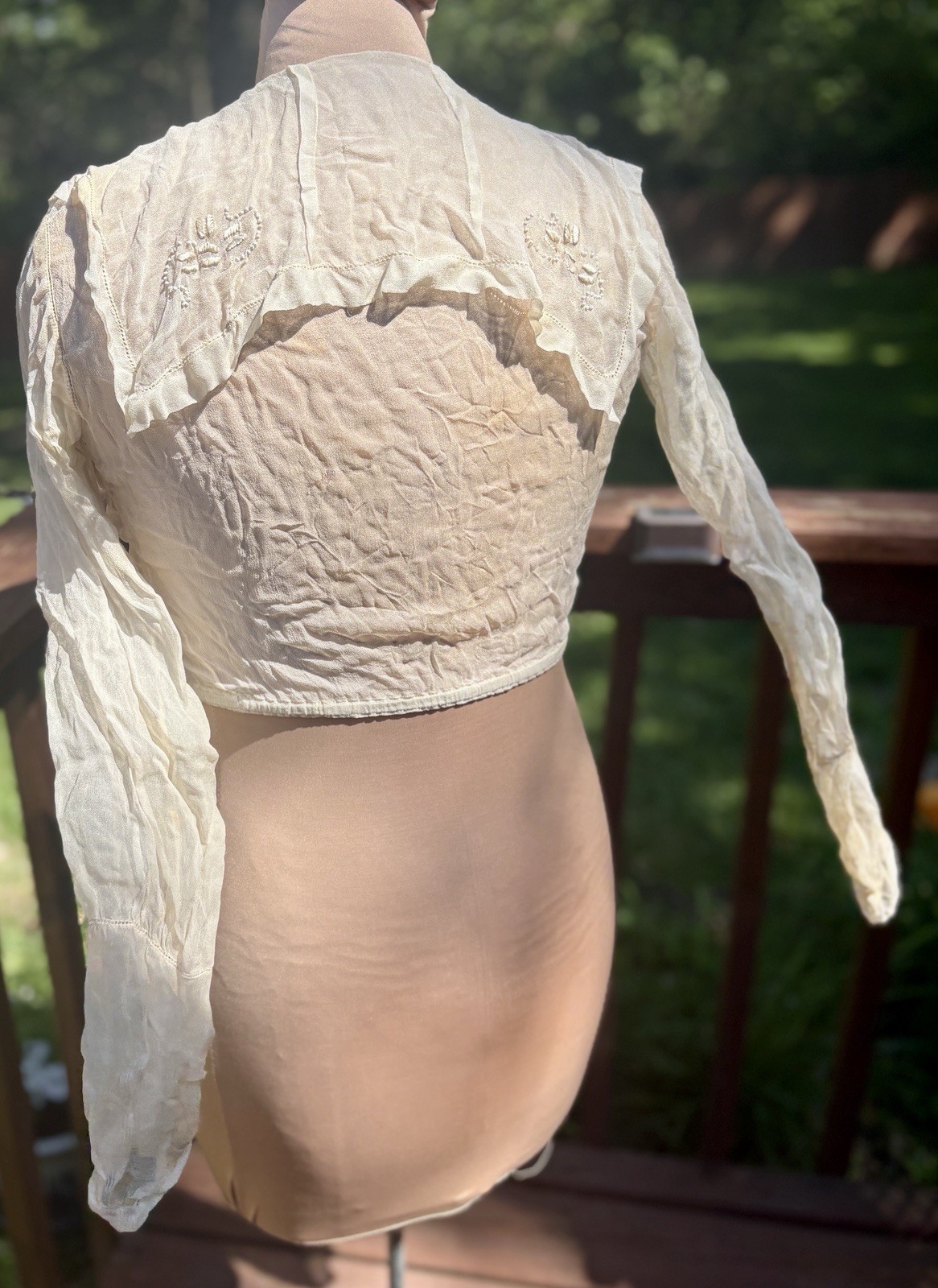 ✨ Antique 1907 Edwardian Sheer Blouse Beaded Embroidery Sailor Collar RARE gem