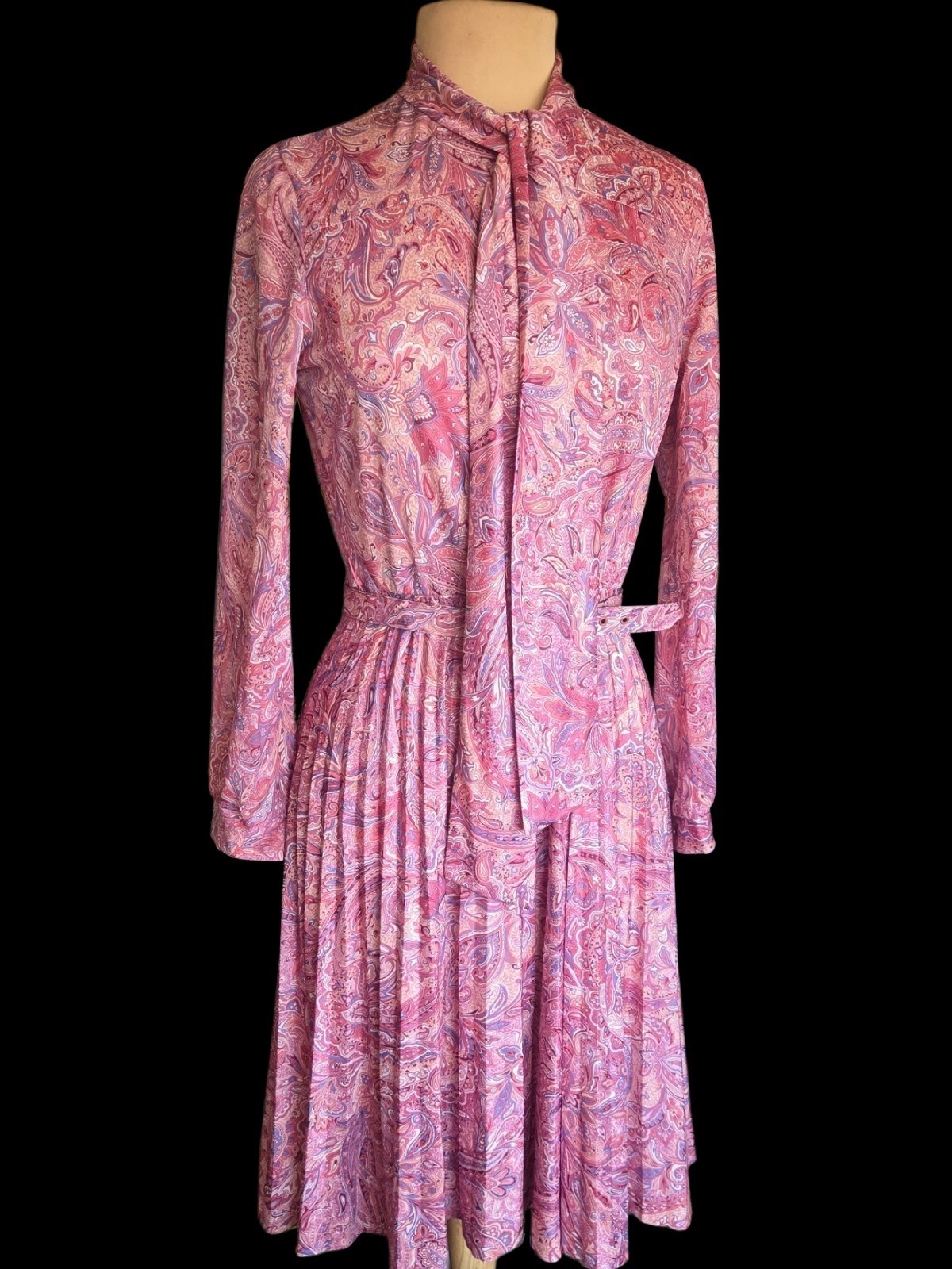 Vintage 70s Pink Paisley Secretary Dress Sz 12