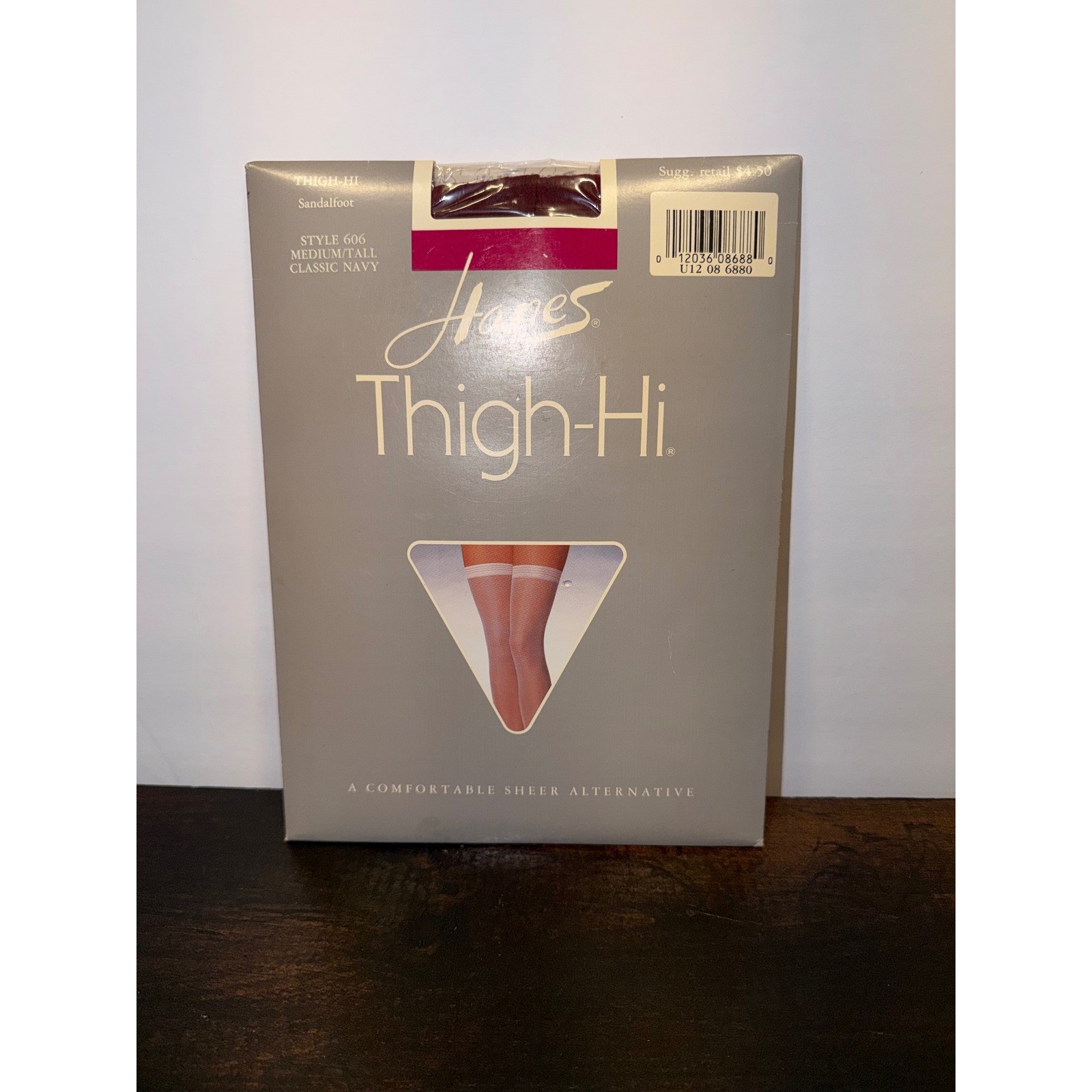 Vintage Hanes Thigh-Hi Stockings Classic Navy Medium Tall Style 606 Sandalfoot